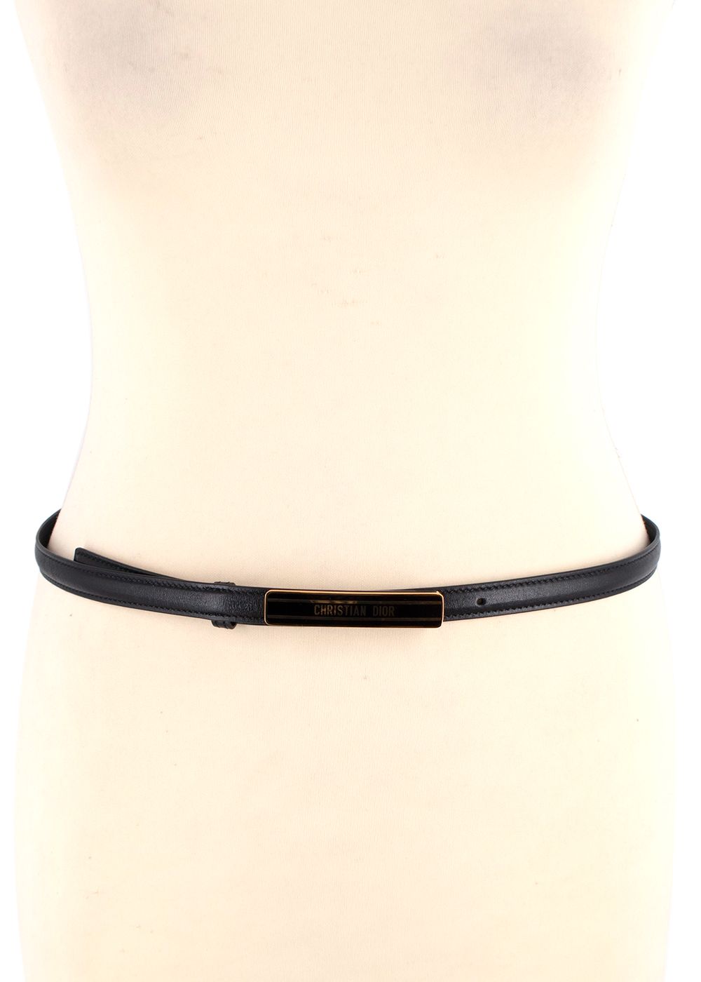 Christian Dior Black Leather Belt with Branded Buckle black gold