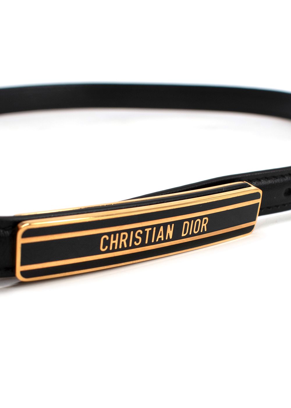 Christian Dior Black Leather Belt with Branded Buckle black gold