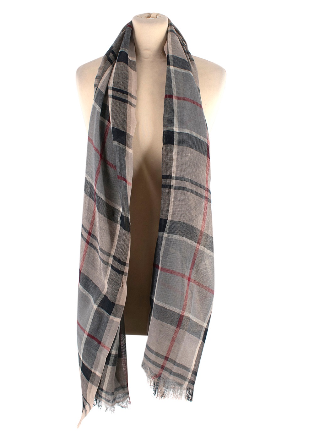 Barbour Plaid Cotton Scarf beige nude grey black red cotton/linen