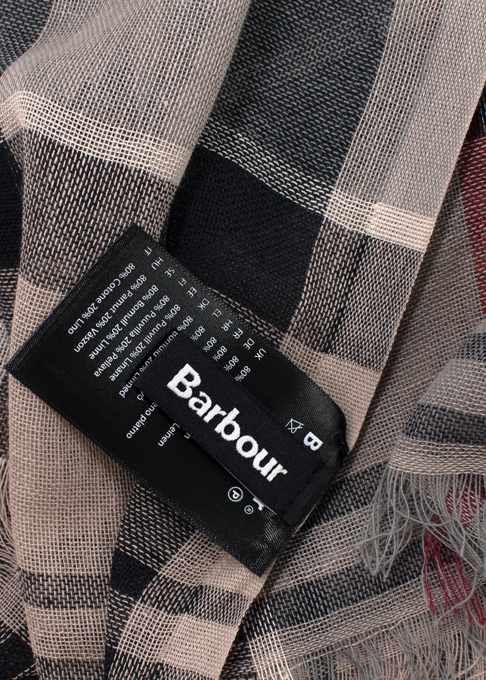 Barbour Plaid Cotton Scarf beige nude grey black red cotton/linen