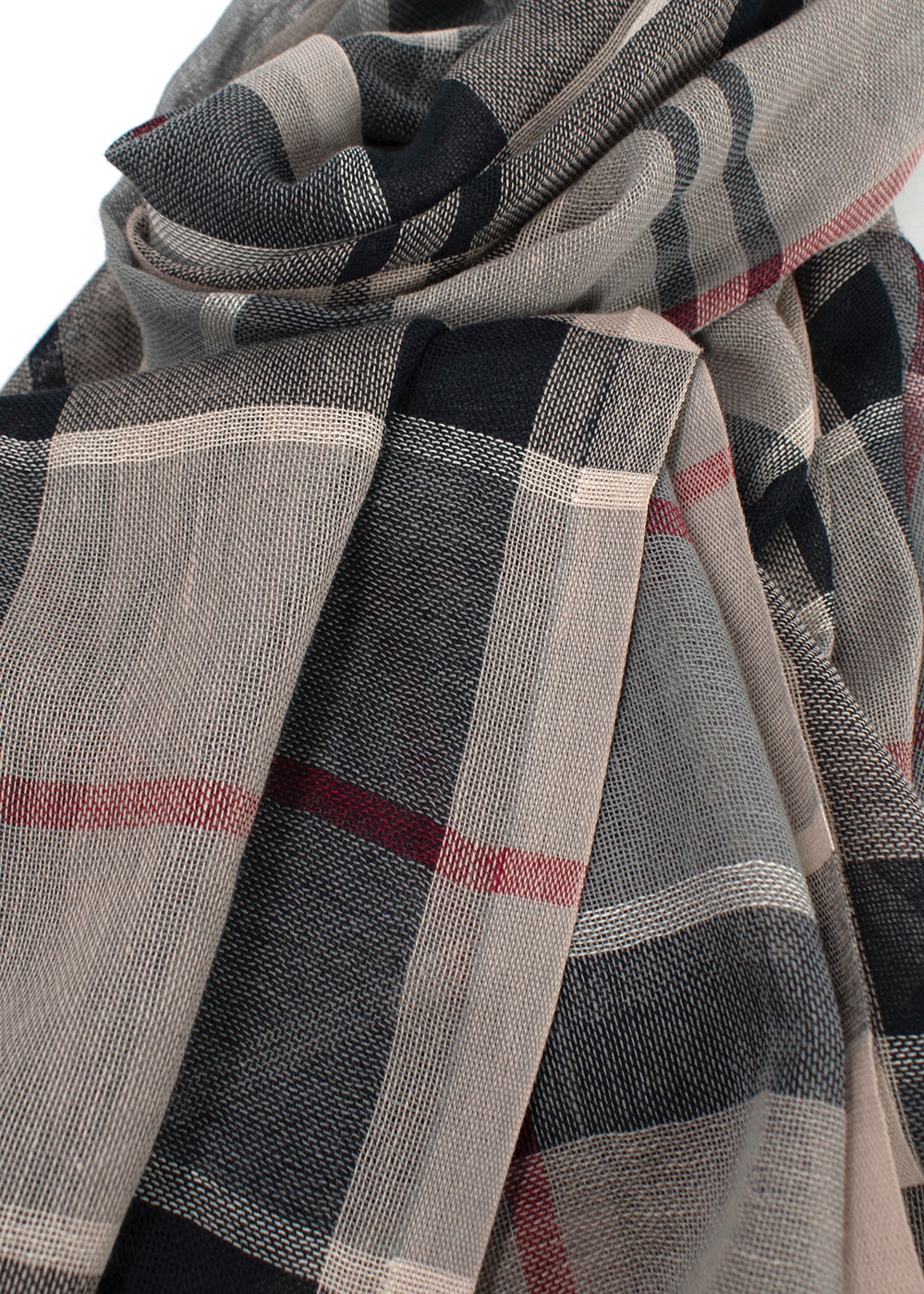 Barbour Plaid Cotton Scarf beige nude grey black red cotton/linen