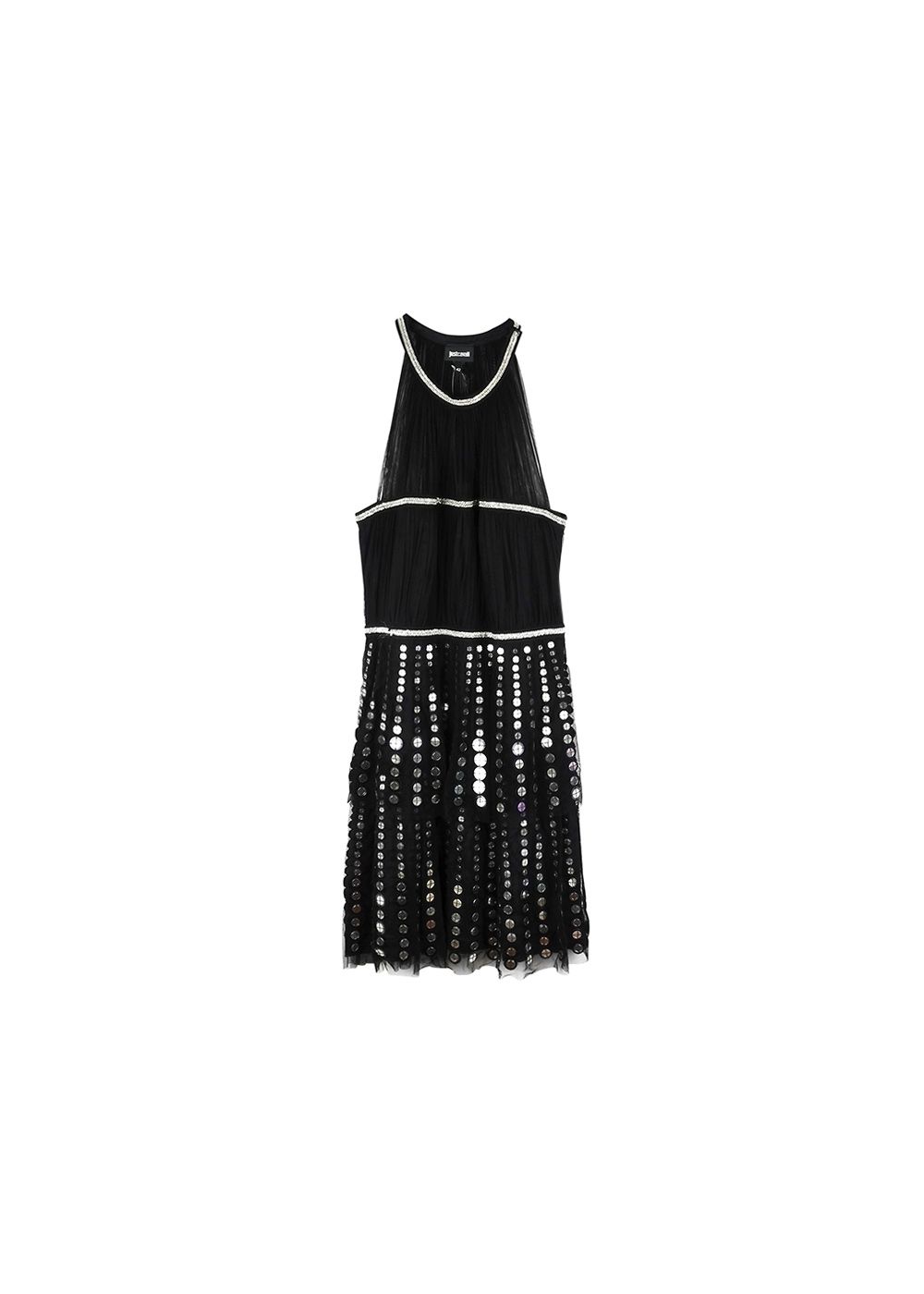 Preowned Just Cavalli Crepe Sequin Sleeveless Dress Size S Black polyamide-nylon