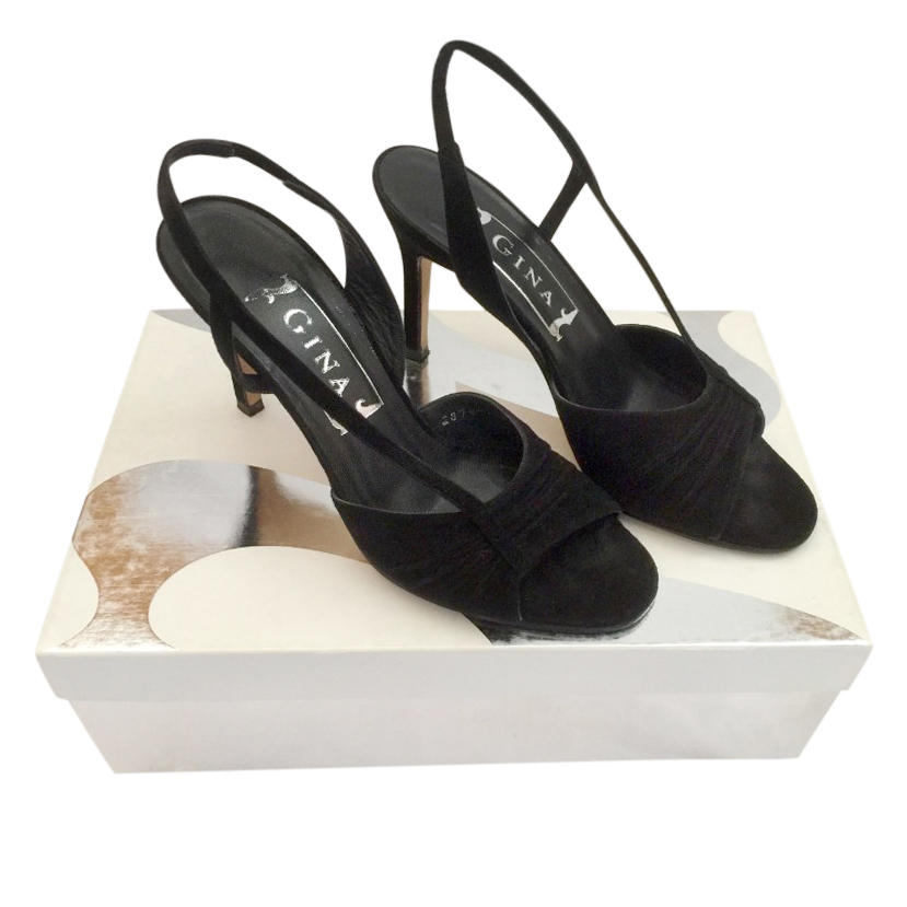 Preowned Gina Black Suede Serena Slingback Sandals Size 37