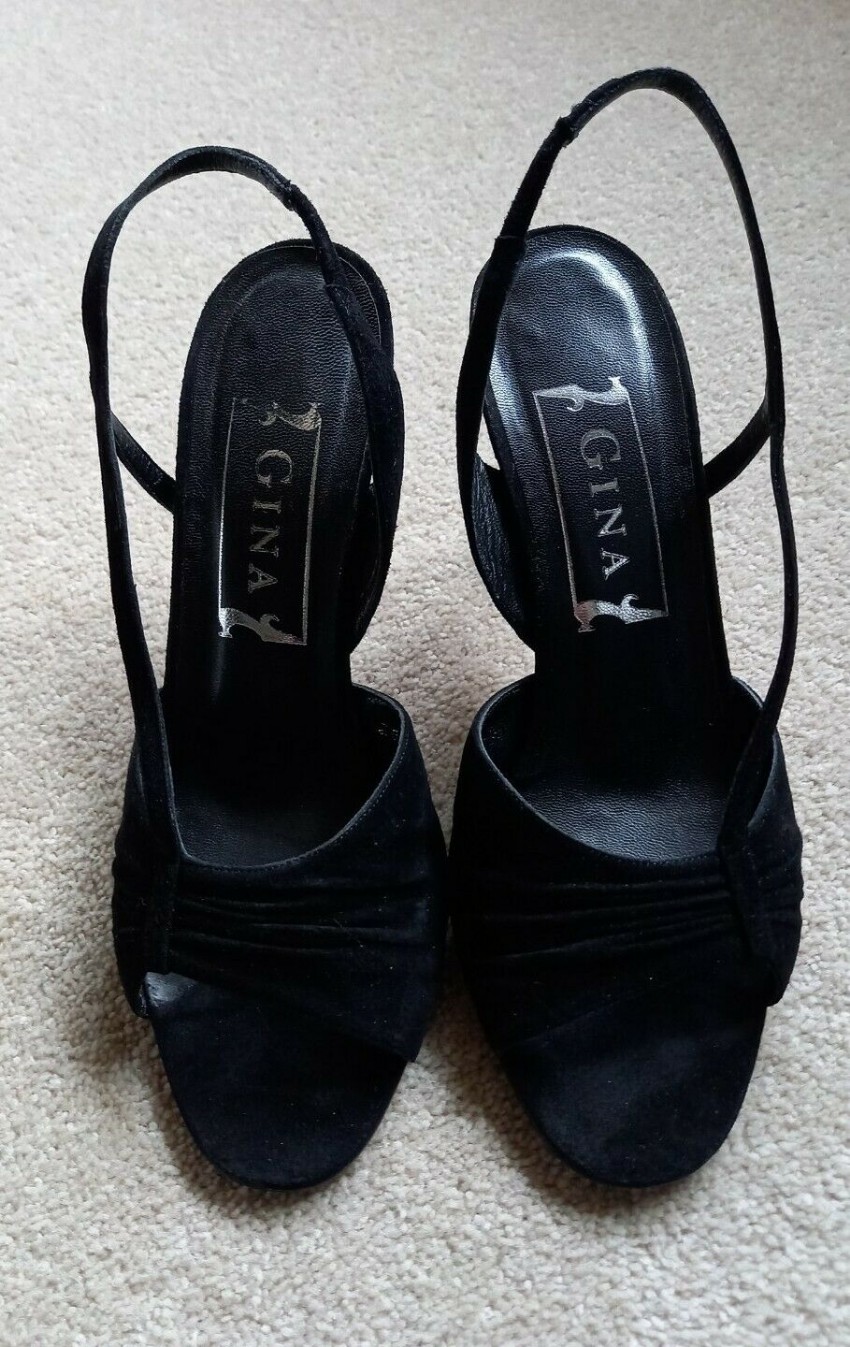 Preowned Gina Black Suede Serena Slingback Sandals Size 37