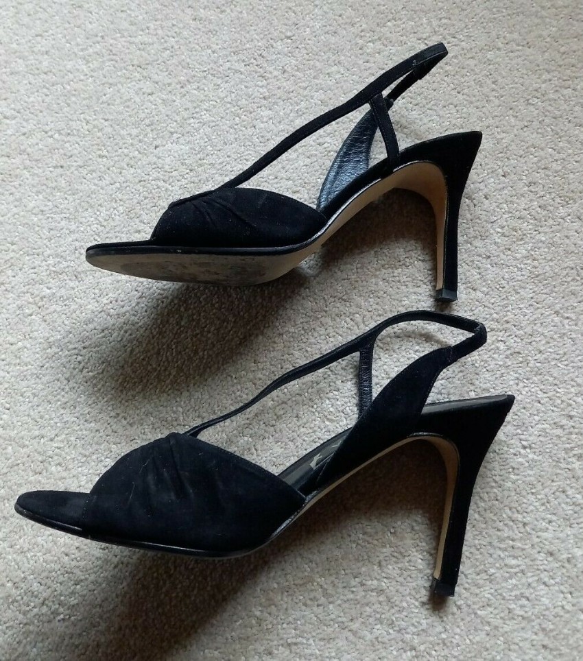 Preowned Gina Black Suede Serena Slingback Sandals Size 37