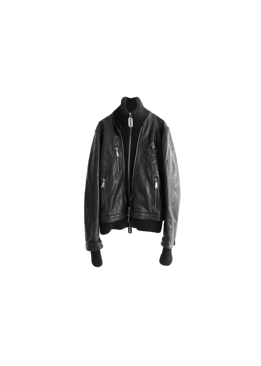 Philipp Plein Black Leather Layered Jacket Size M