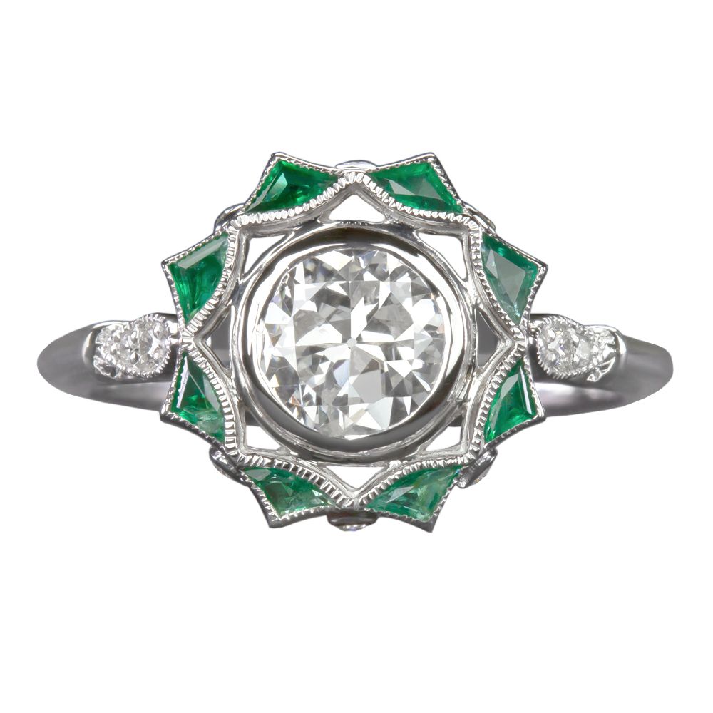 Antinori Fine Jewels Old European Cut Diamond and Emerald Ring