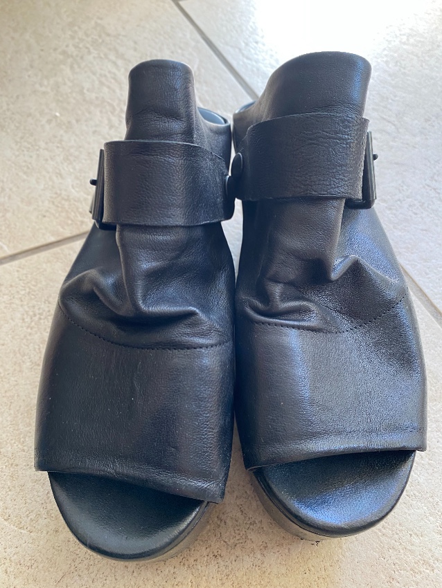 Preowned Marsell Black Leather Chunky Platform Slides Size 365