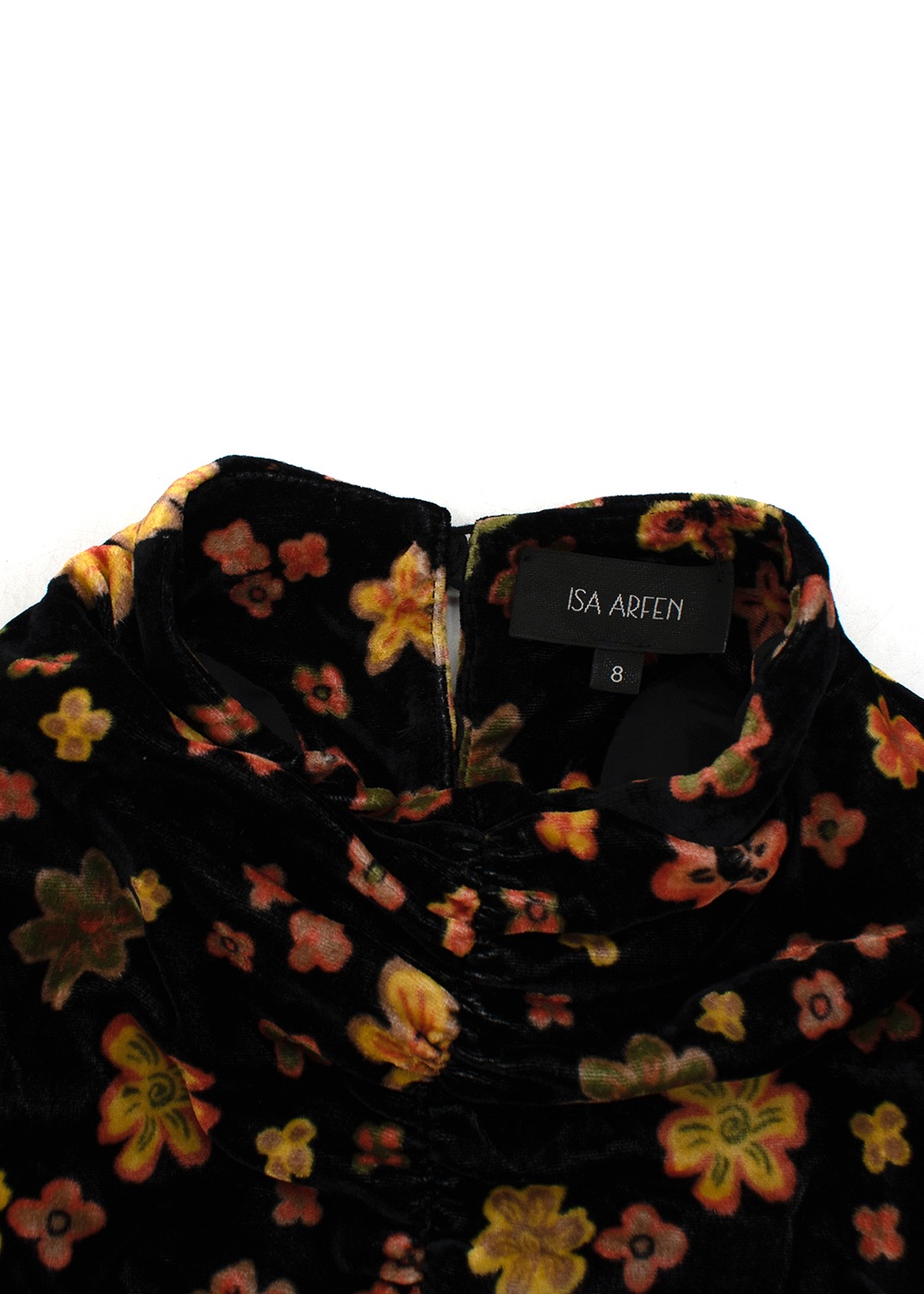 Isa Arfen Black Velvet High Neck Floral Dress Size S black with floral print