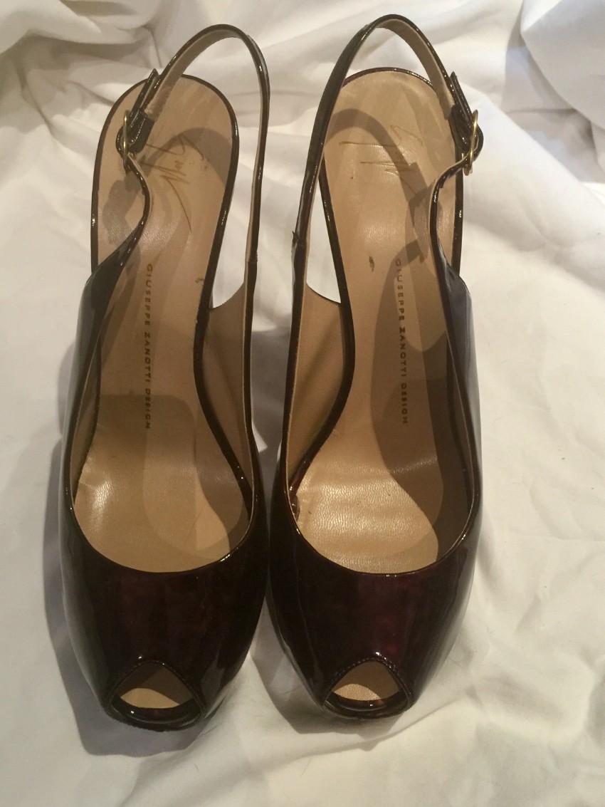 Preowned Giuseppe Zanotti Patent Leather Monro 105 Slingback Pumps Size 40 Tan/Brown