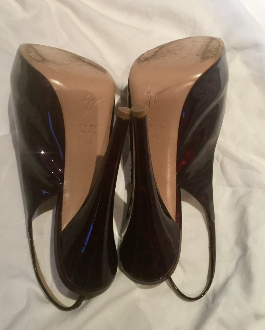 Preowned Giuseppe Zanotti Patent Leather Monro 105 Slingback Pumps Size 40 Tan/Brown