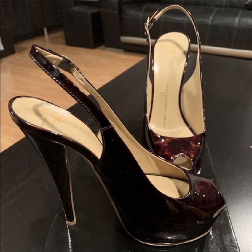 Preowned Giuseppe Zanotti Patent Leather Monro 105 Slingback Pumps Size 40 Tan/Brown