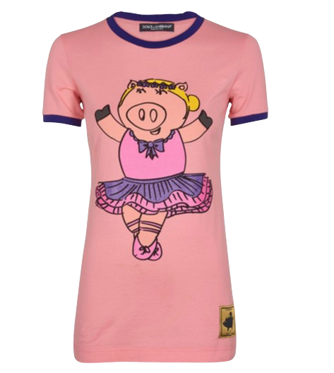 Dolce  Gabbana Pink Pig Ballerina T-shirt Size XS cotton