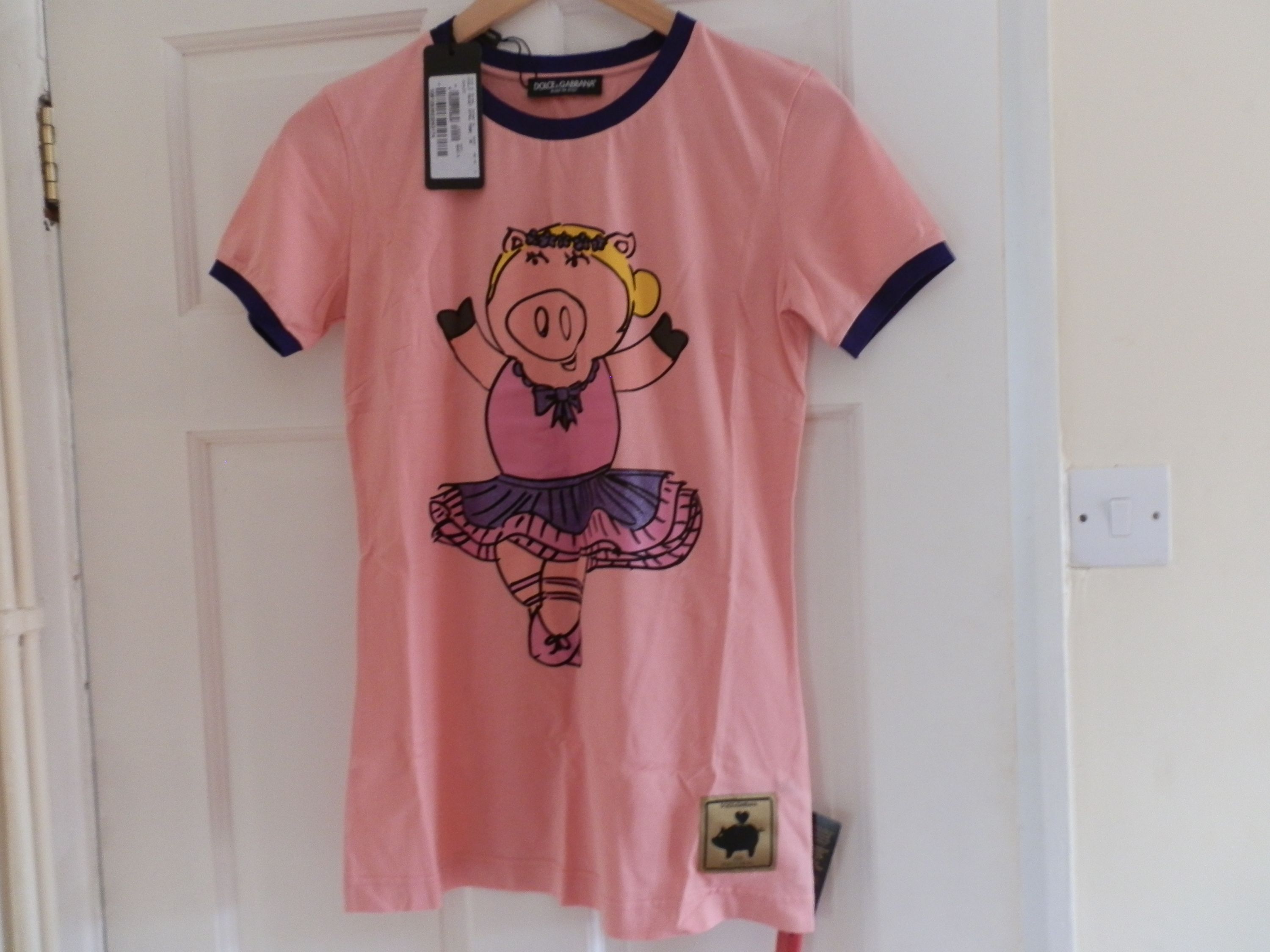 Dolce  Gabbana Pink Pig Ballerina T-shirt Size XS cotton