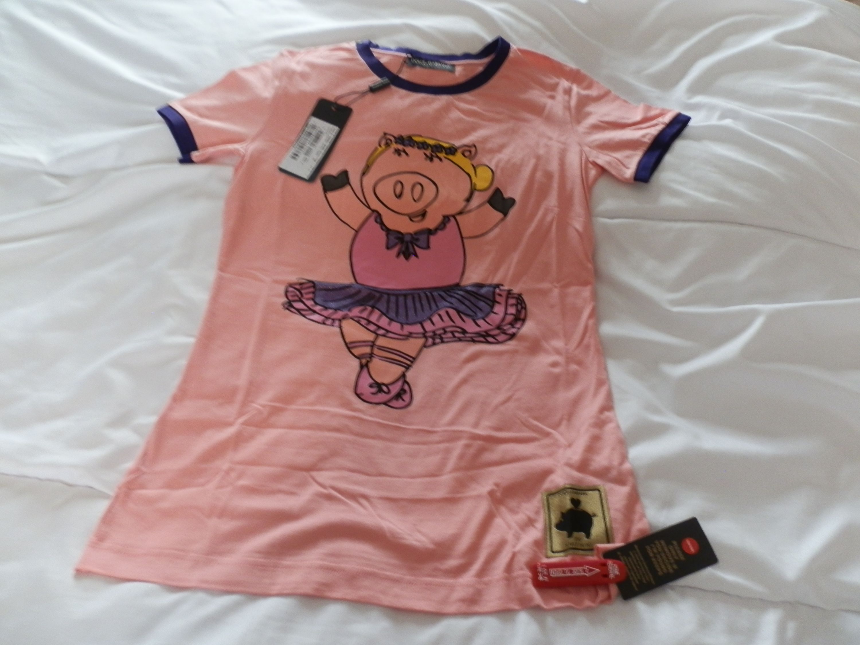 Dolce  Gabbana Pink Pig Ballerina T-shirt Size XS cotton