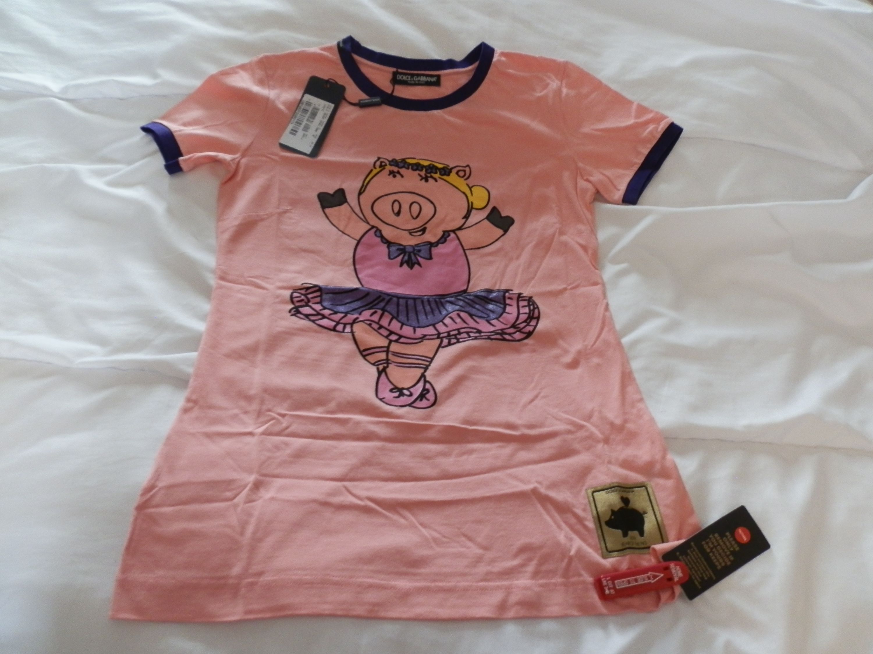 Dolce  Gabbana Pink Pig Ballerina T-shirt Size XS cotton