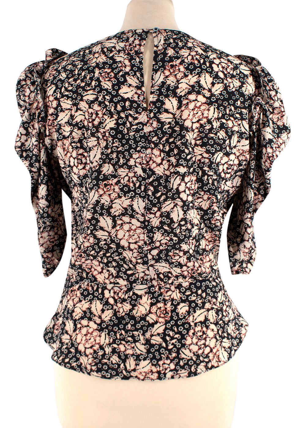 Isabel Marant Black Floral Puff Sleeve Silk Blouse Size XS