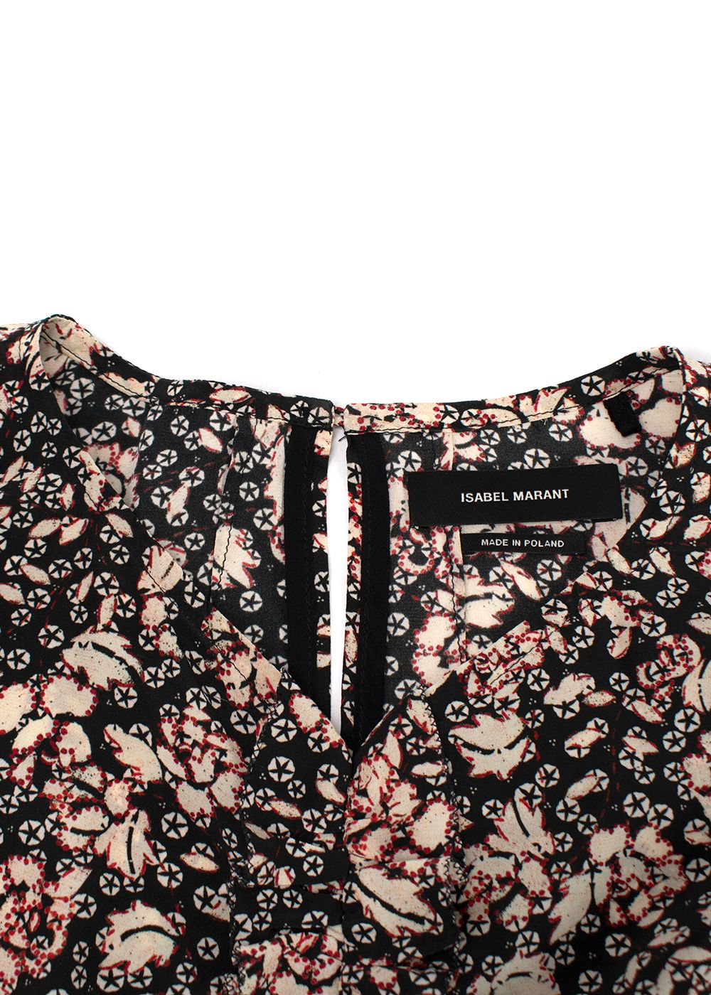 Isabel Marant Black Floral Puff Sleeve Silk Blouse Size XS