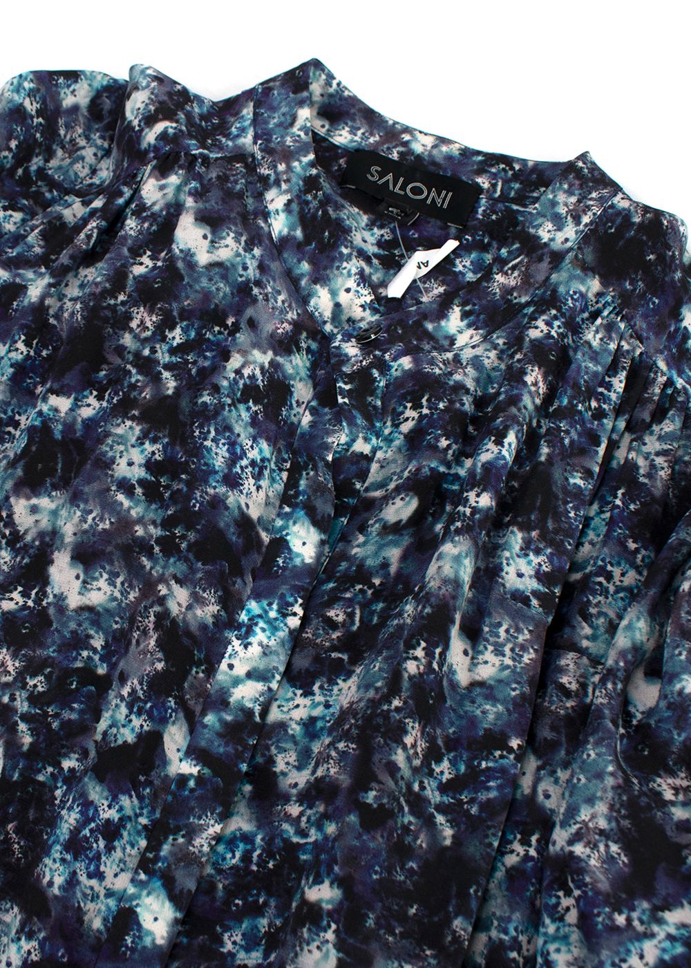 Preowned Saloni Blue Floral Print Cotton Shirt Dress Size XS