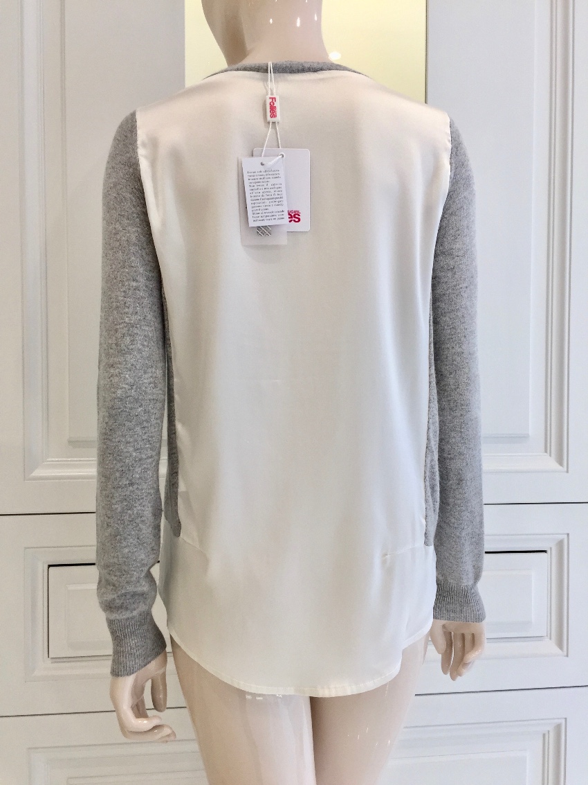 Blumarine Blugirl Folies Silk New York Scene Swarovski Crystal Long Sleeve Top Size S Grey