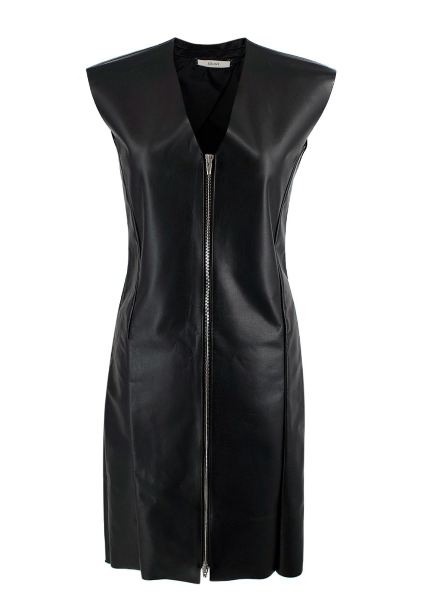 Celine Faux Leather Zip Front Dress Size XXS Black viscose