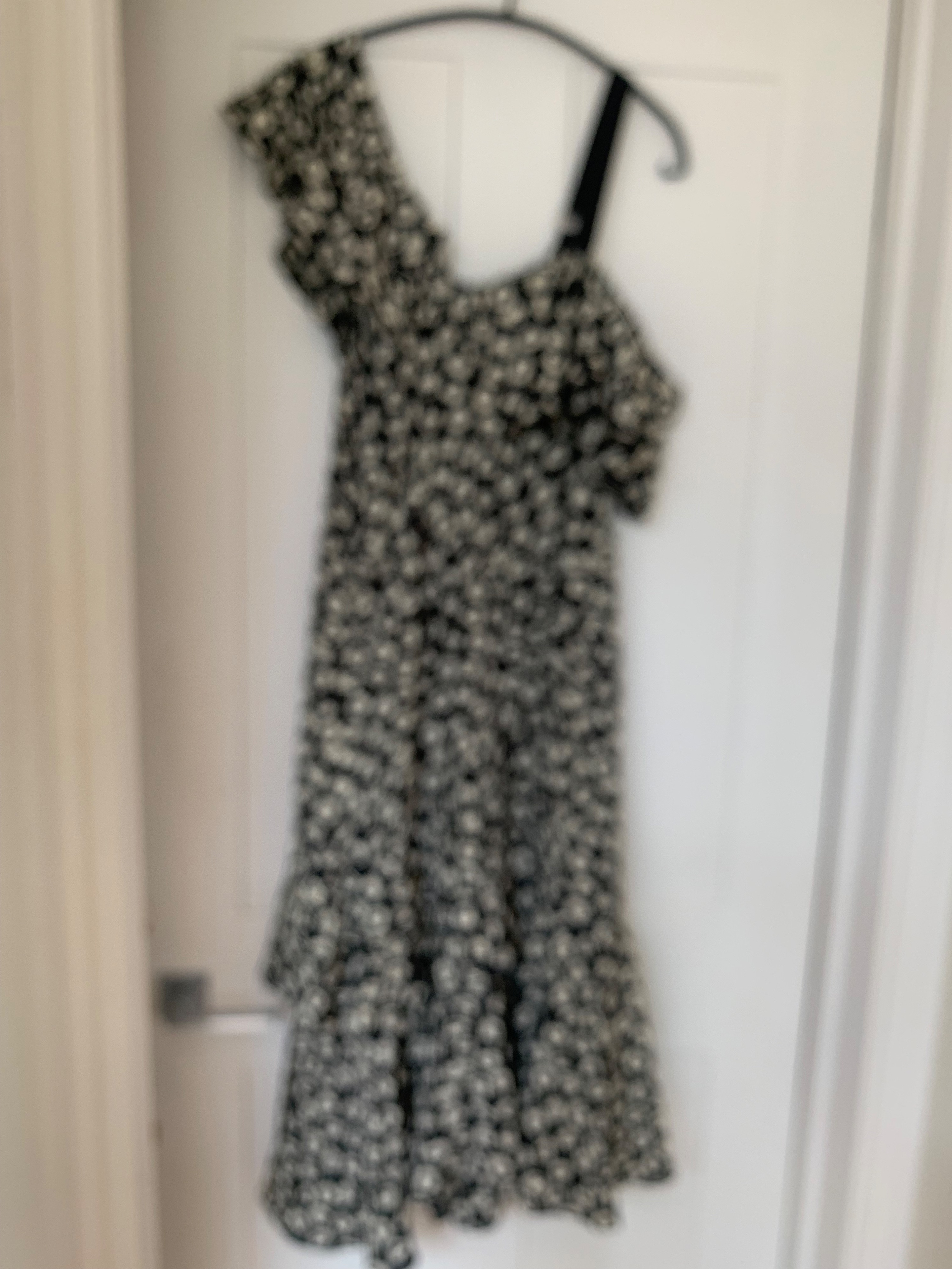 Preowned Proenza Schouler Floral-Print Silk-Crepe Midi Dress Size S Black and cream silk