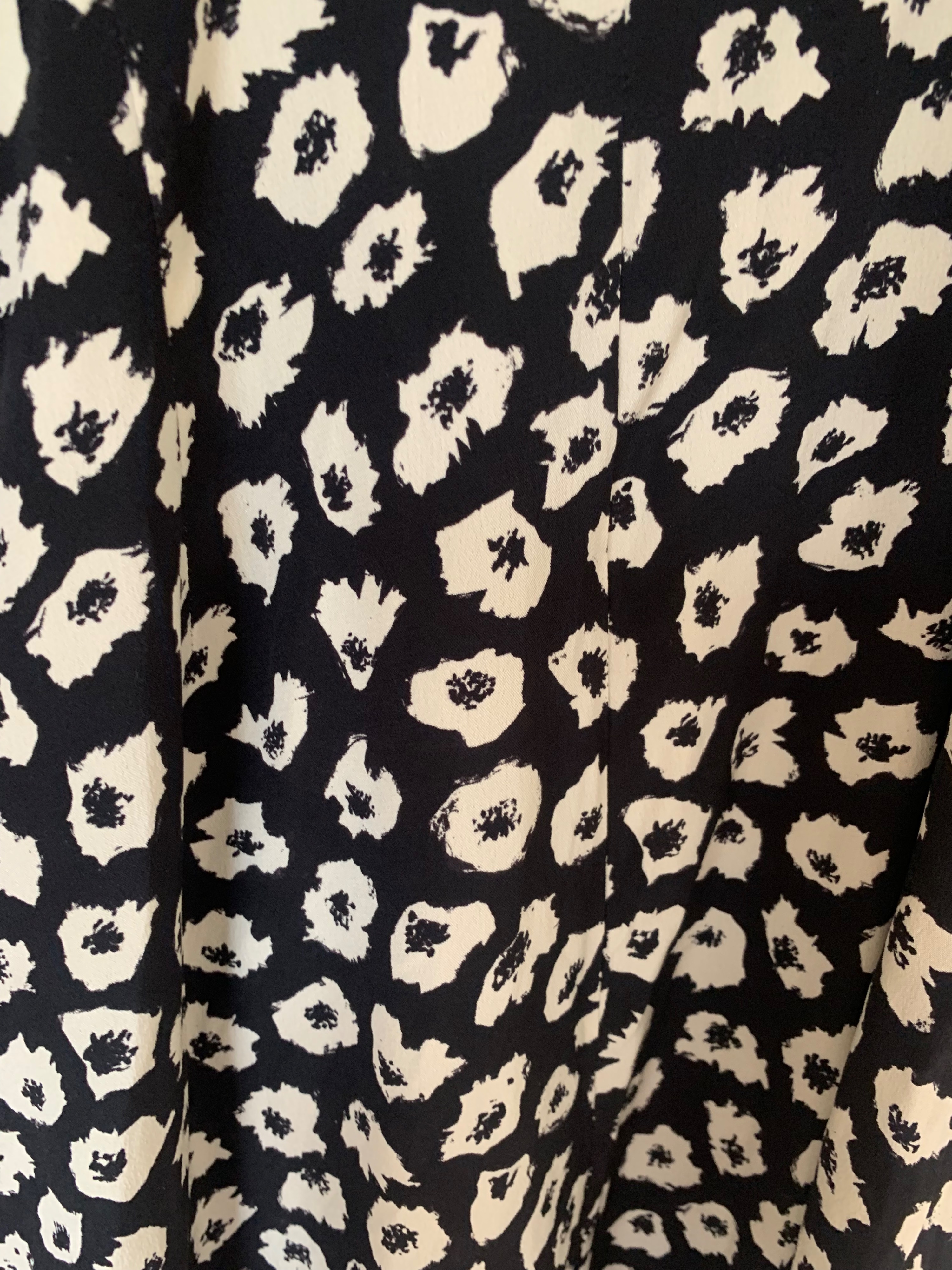 Preowned Proenza Schouler Floral-Print Silk-Crepe Midi Dress Size S Black and cream silk