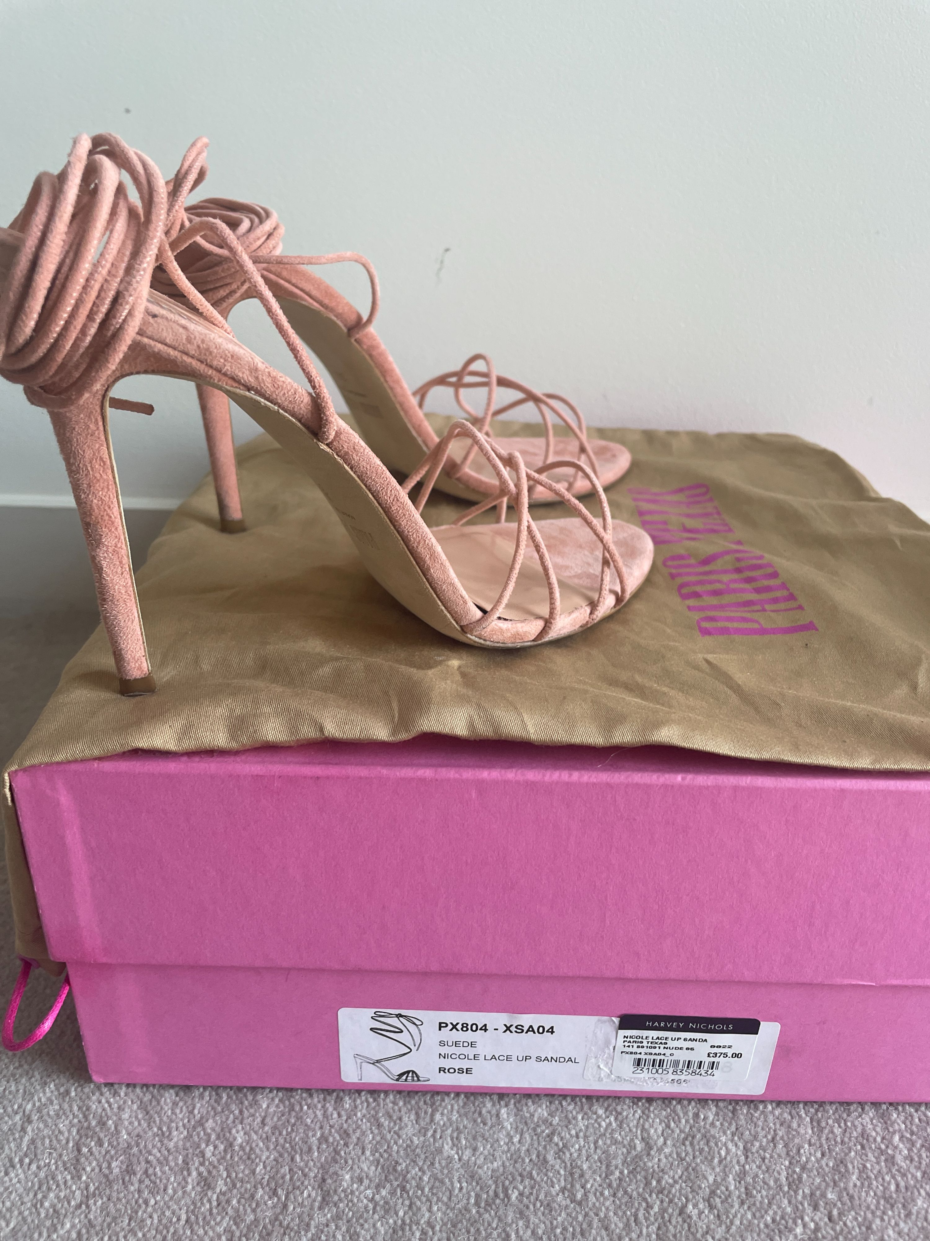 Preowned Paris Texas Pink Suede Nicole Sandals Size 38 Blush suede/leather