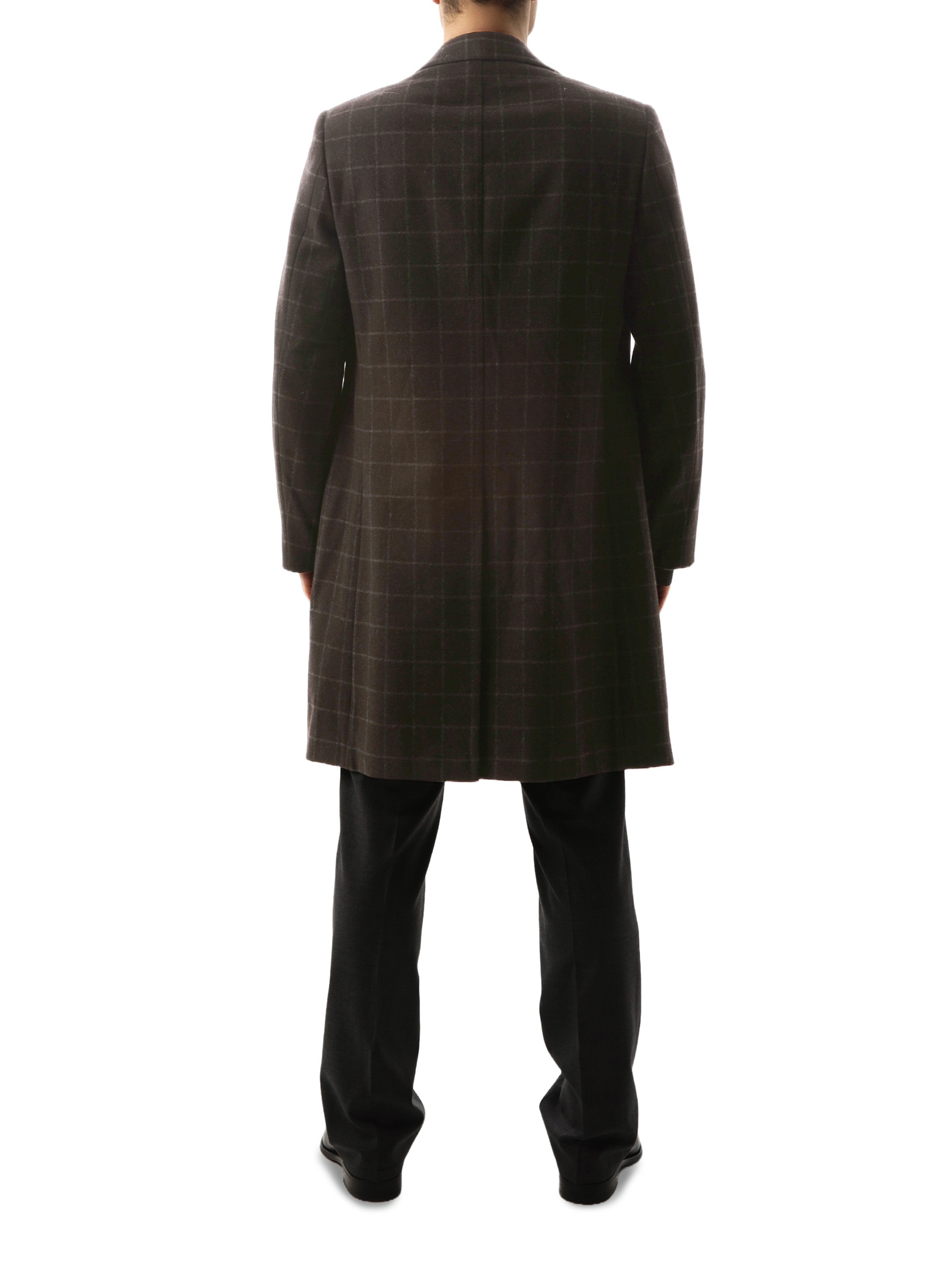 Men's Preowned Ballantyne Check Wool Single Breasted Coat Size M brown