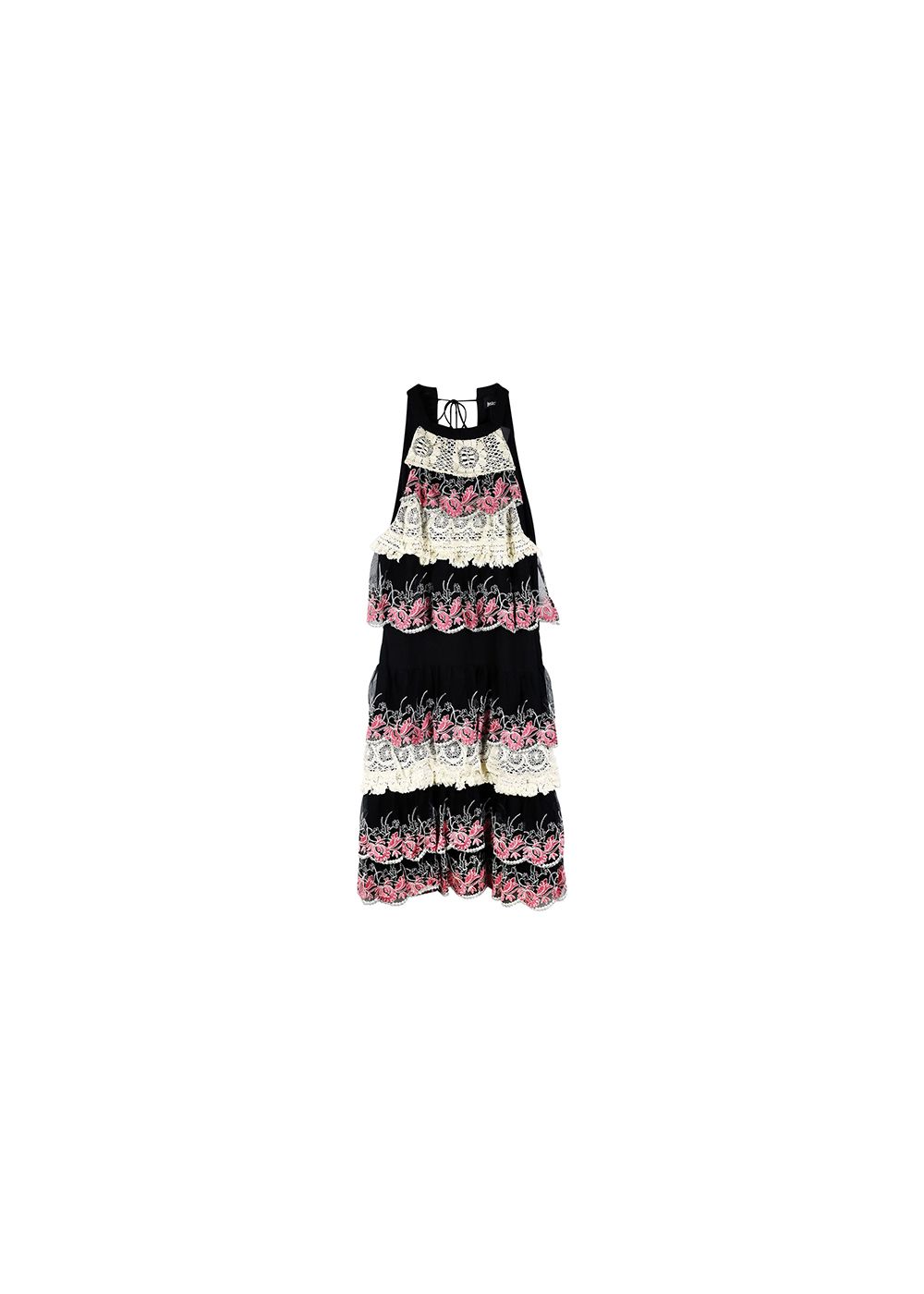 Just Cavalli Pink ivory  black tiered lace dress Size S