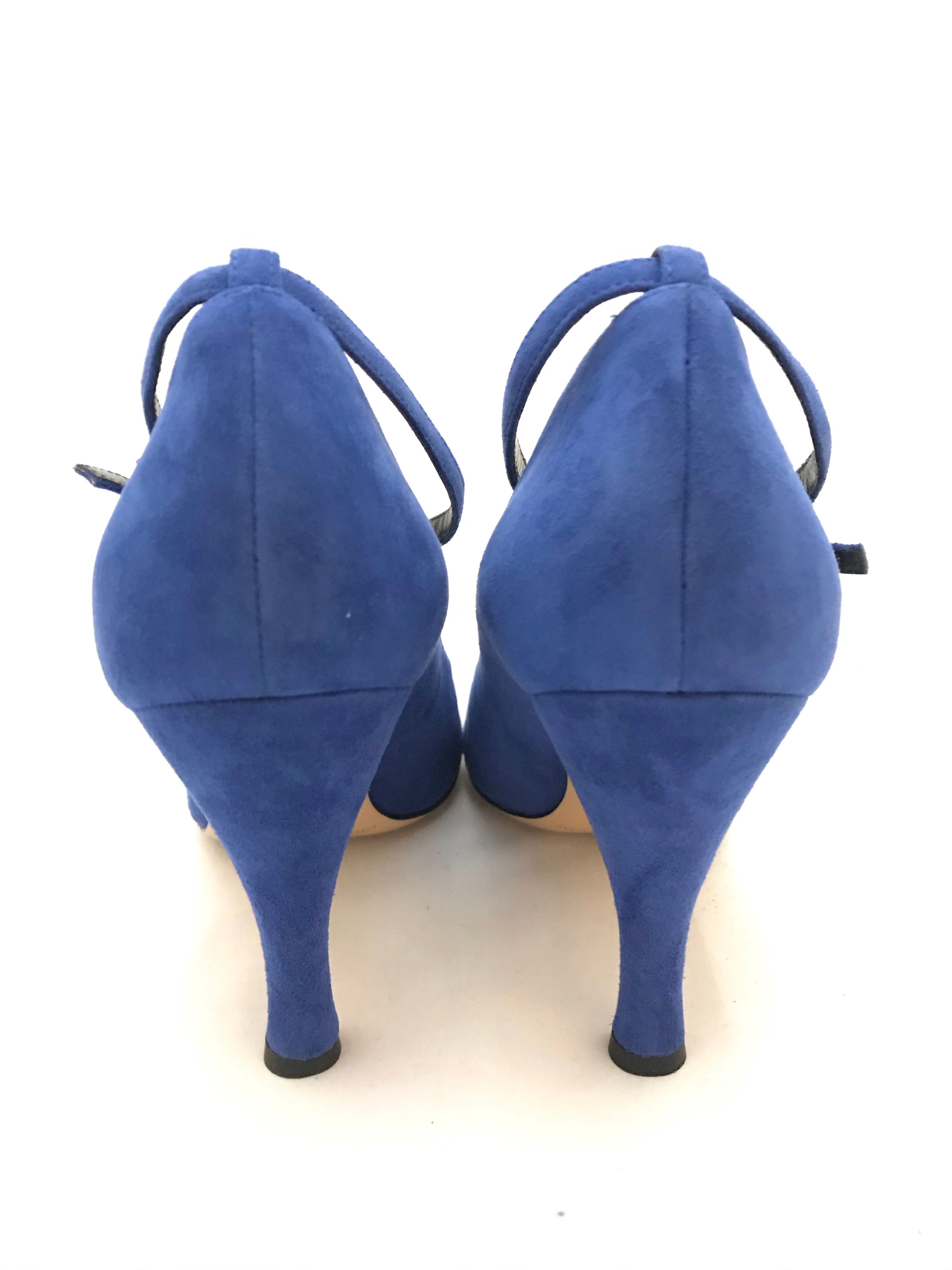 Christopher Kane Blue Suede Ankle Strap Pumps Size 37 leather