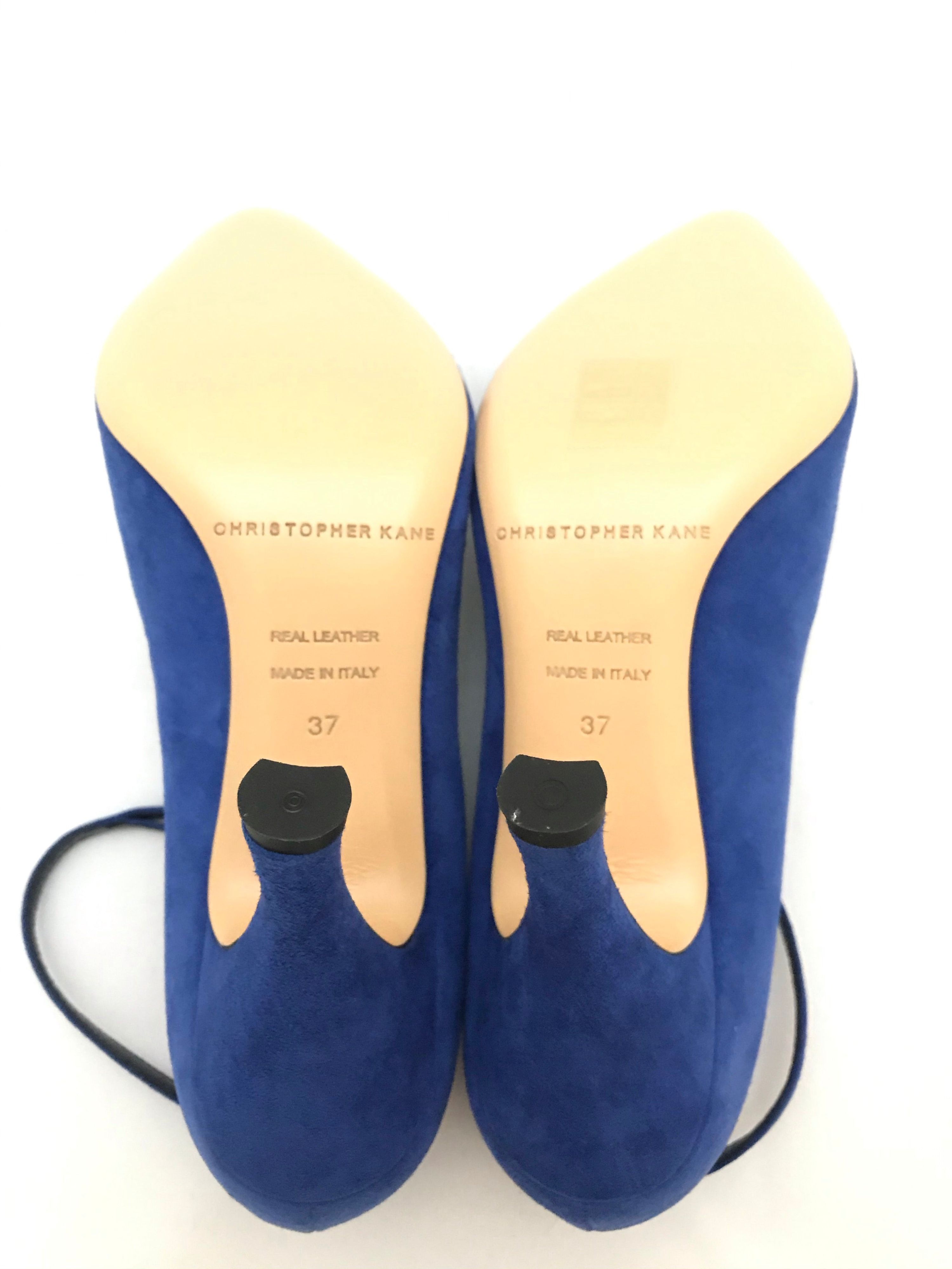 Christopher Kane Blue Suede Ankle Strap Pumps Size 37 leather