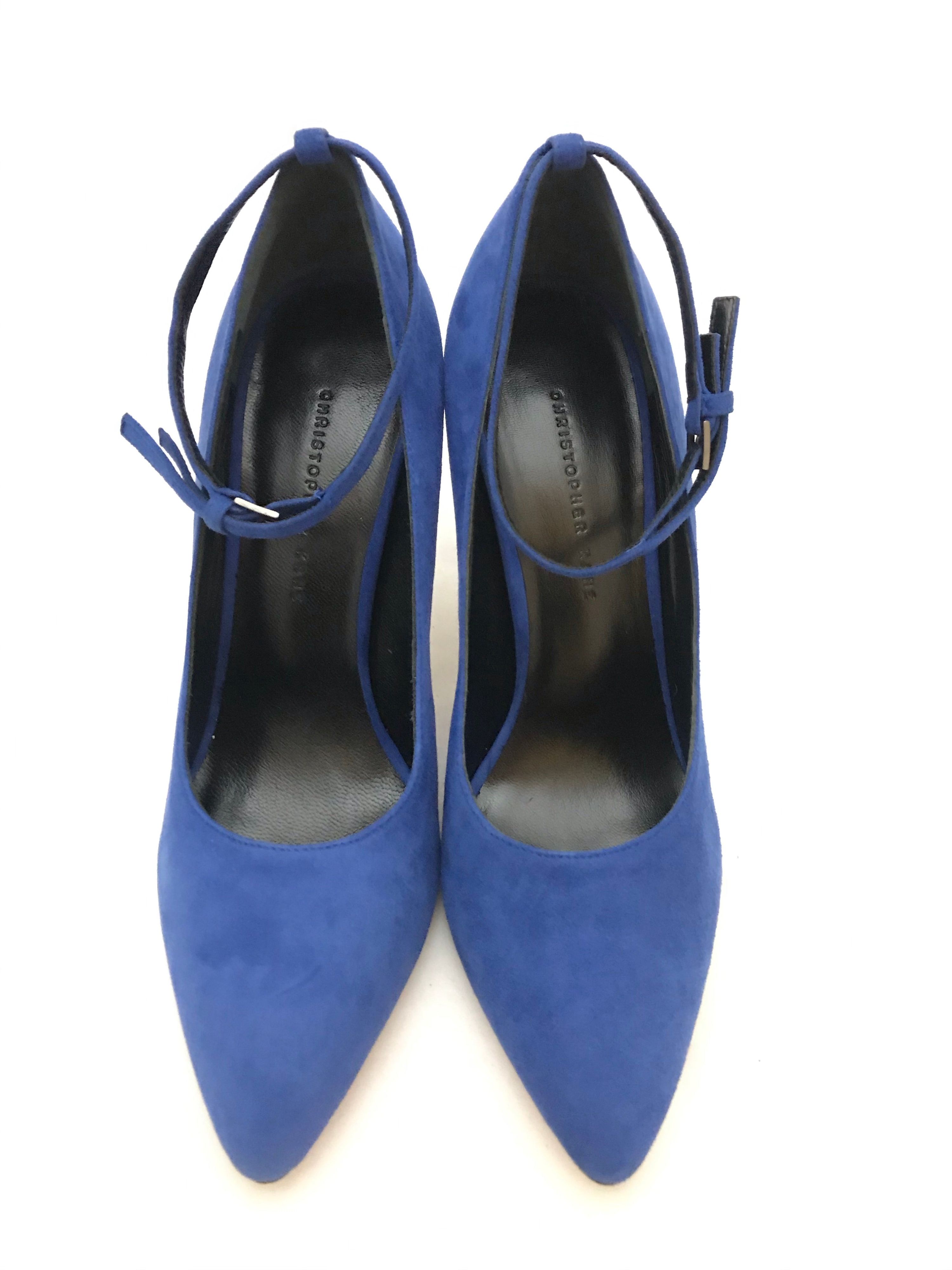 Christopher Kane Blue Suede Ankle Strap Pumps Size 37 leather