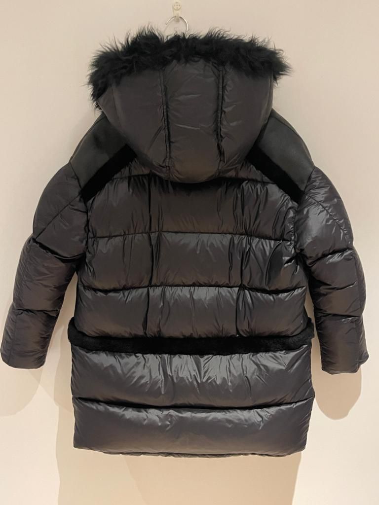 Yves Salomon Black Faux Fur Puffer Coat Size S polyester/down/fur