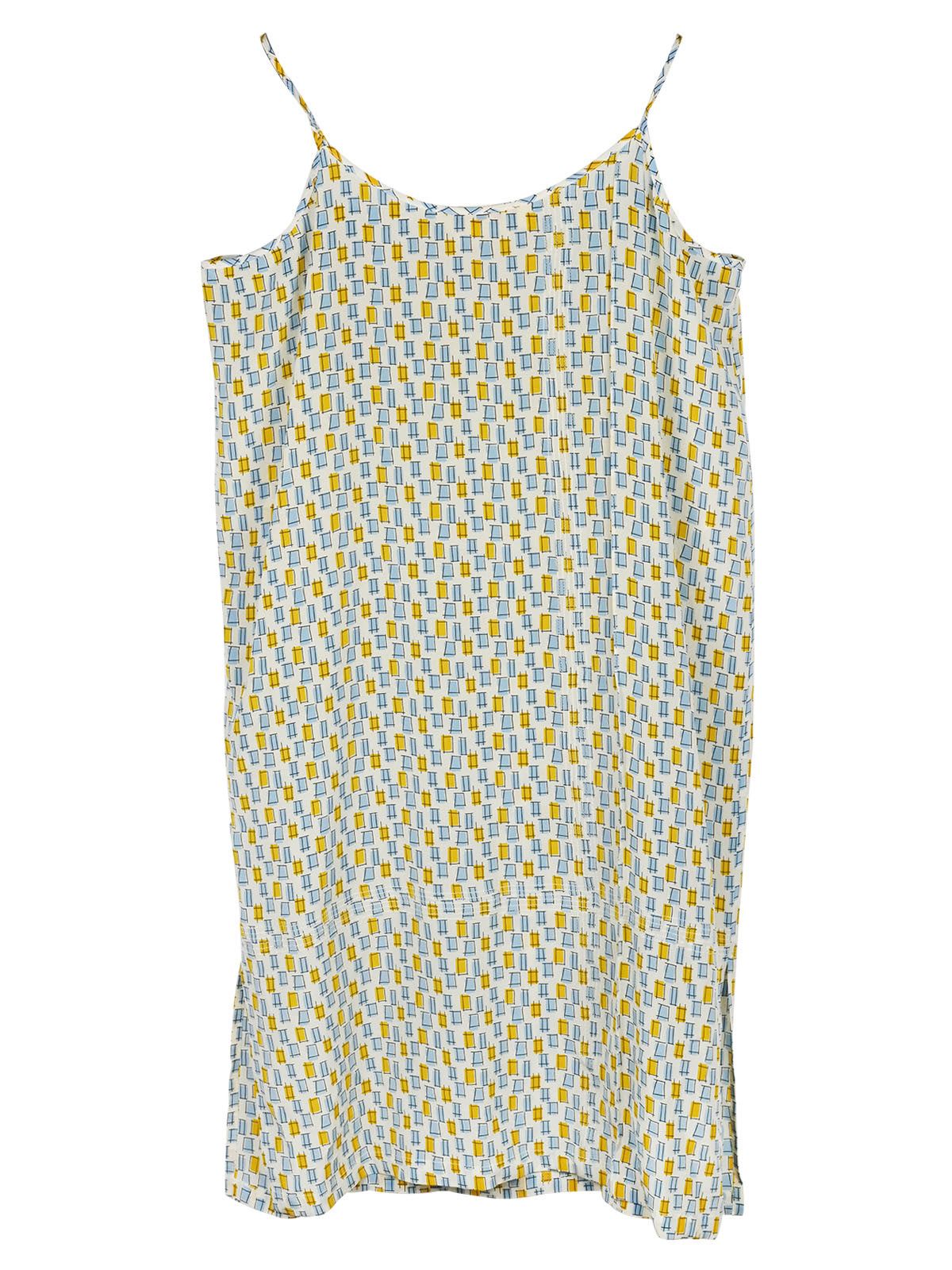 Marni Yellow  blue tile print silk slip dress Size S Beige/Cream