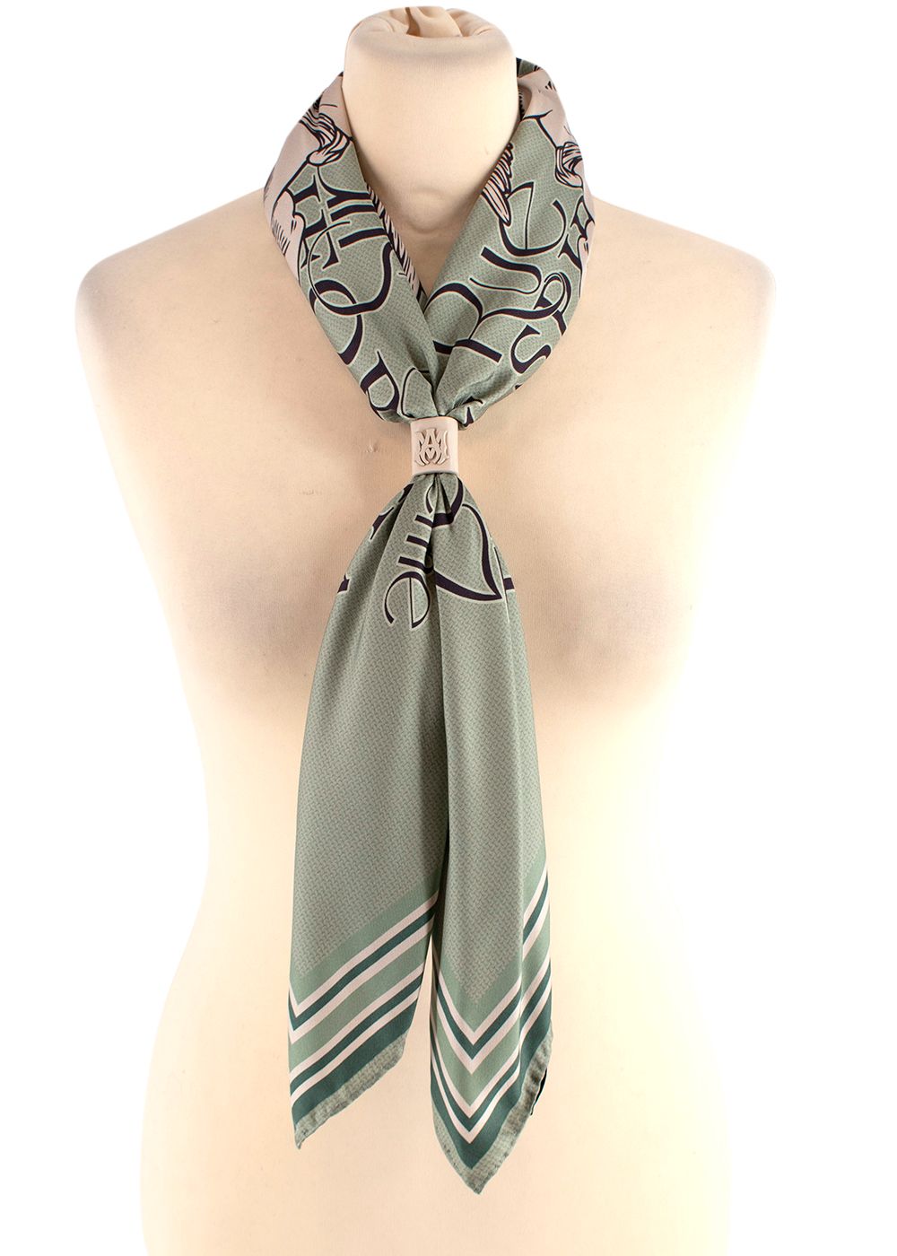 Amiri Leather Detail Green Silk Printed Scarf Mint