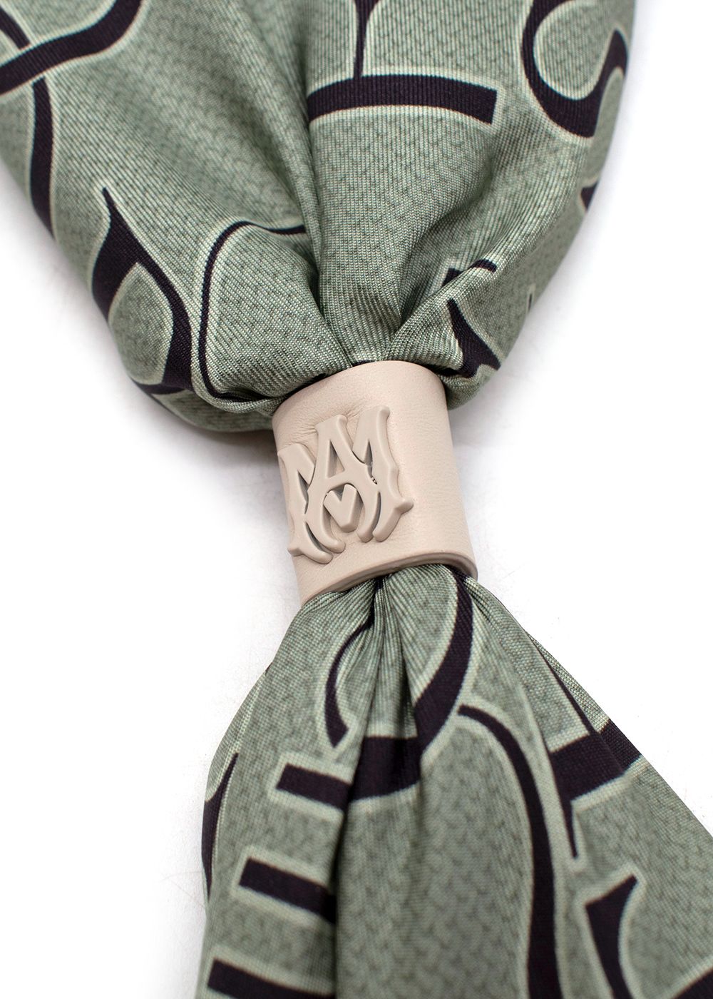 Amiri Leather Detail Green Silk Printed Scarf Mint