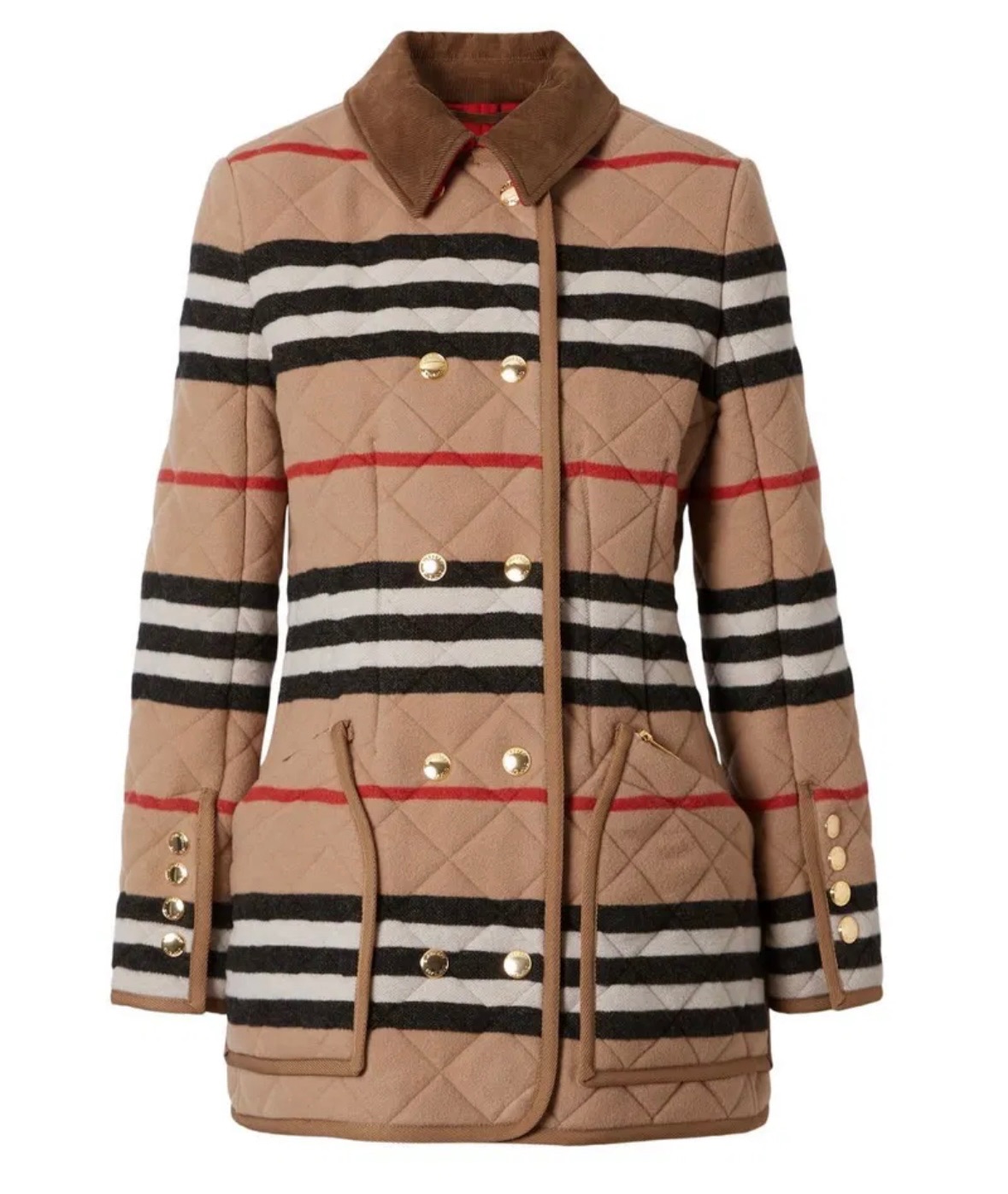 Preowned Burberry Icon Stripe Diamond Quilted Riding Jacket Size L Burberry check wool