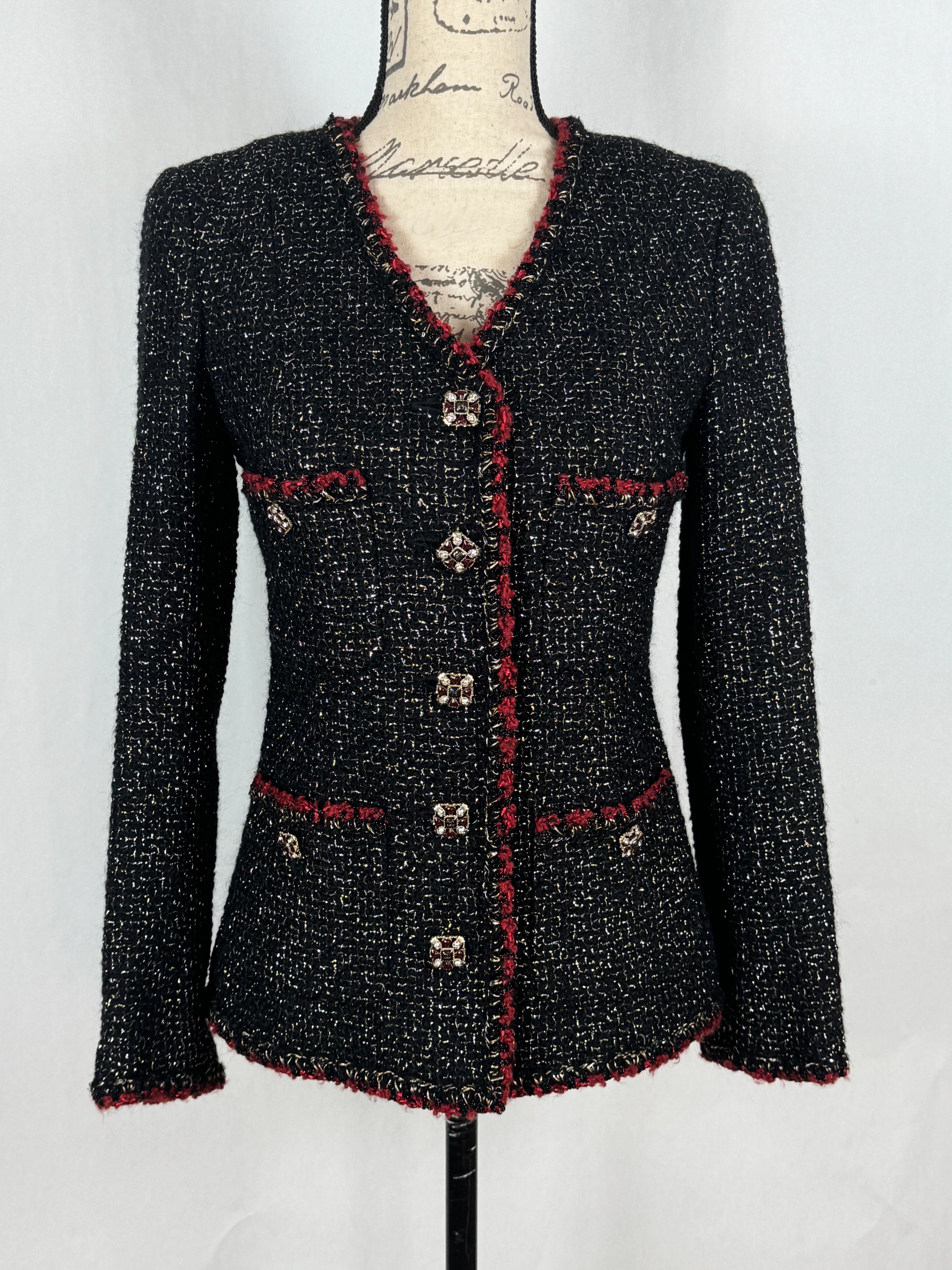 Chanel Black Metallic Single Breasted Lesage Tweed Jacket Size S