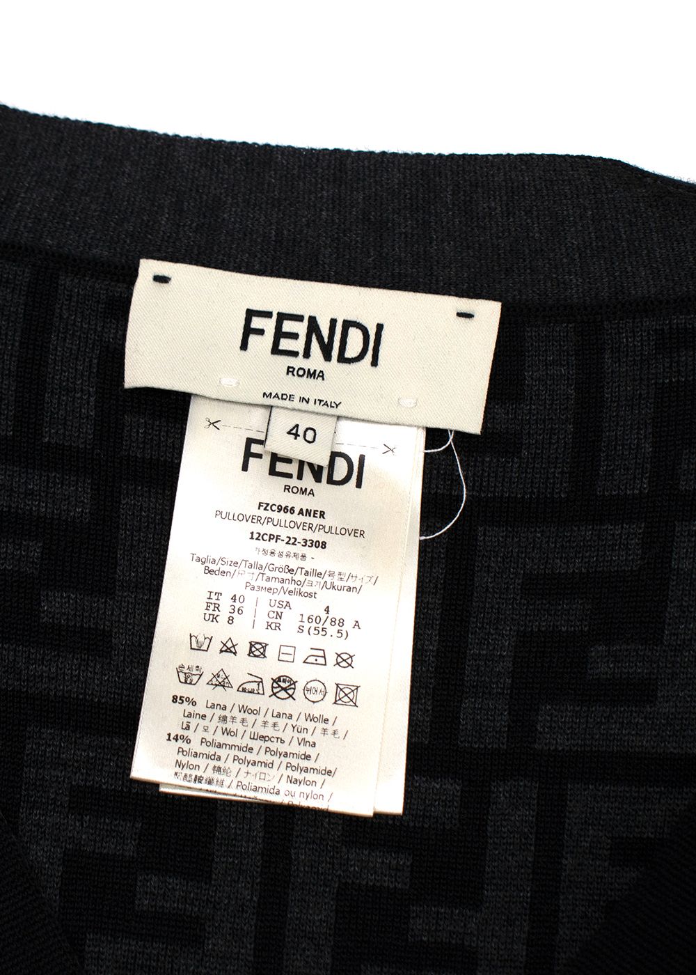 Fendi Black Knit Cardigan with Monogram Interior Size XS wool