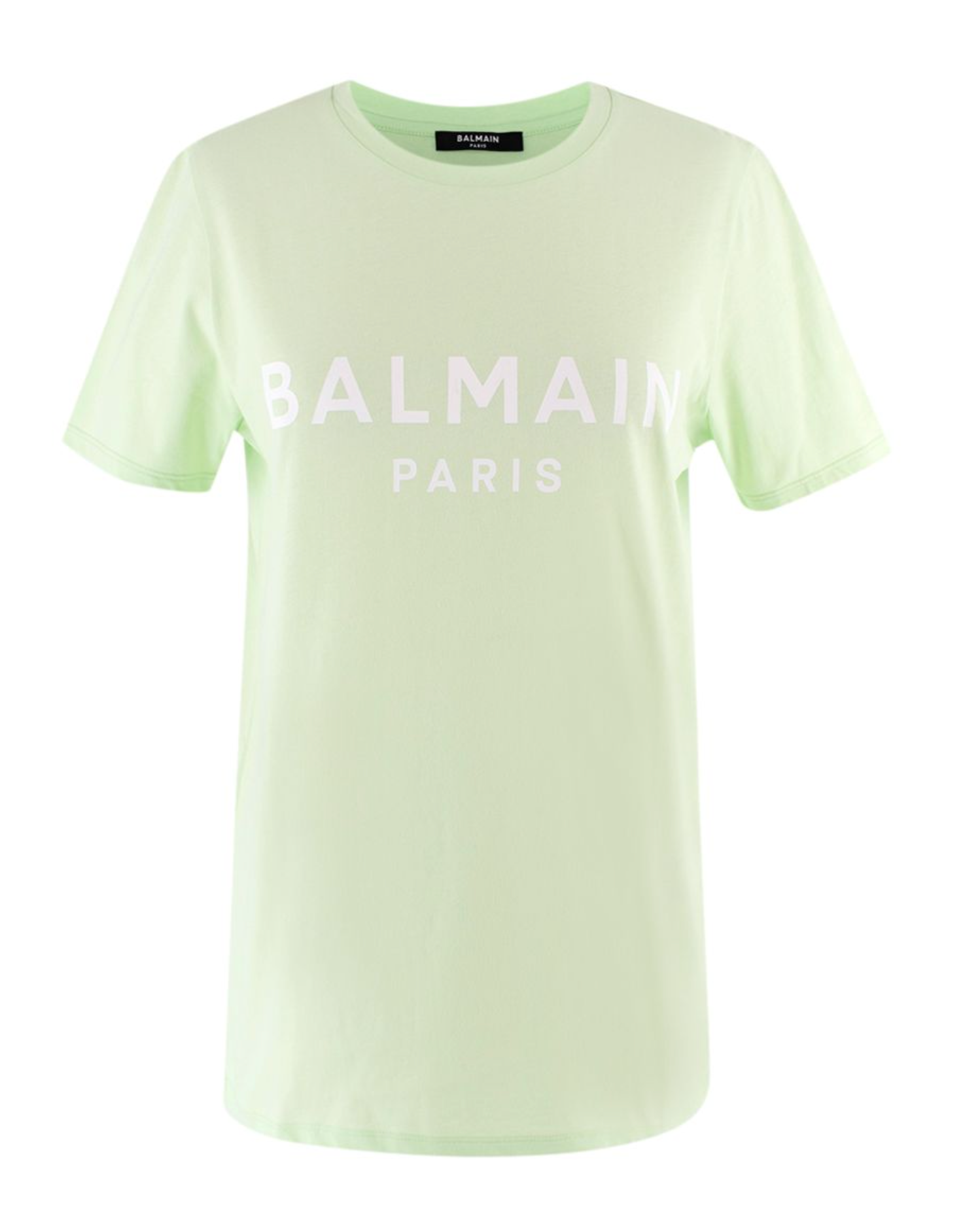 Balmain Pale Green Logo Print Cotton T-shirt Size S