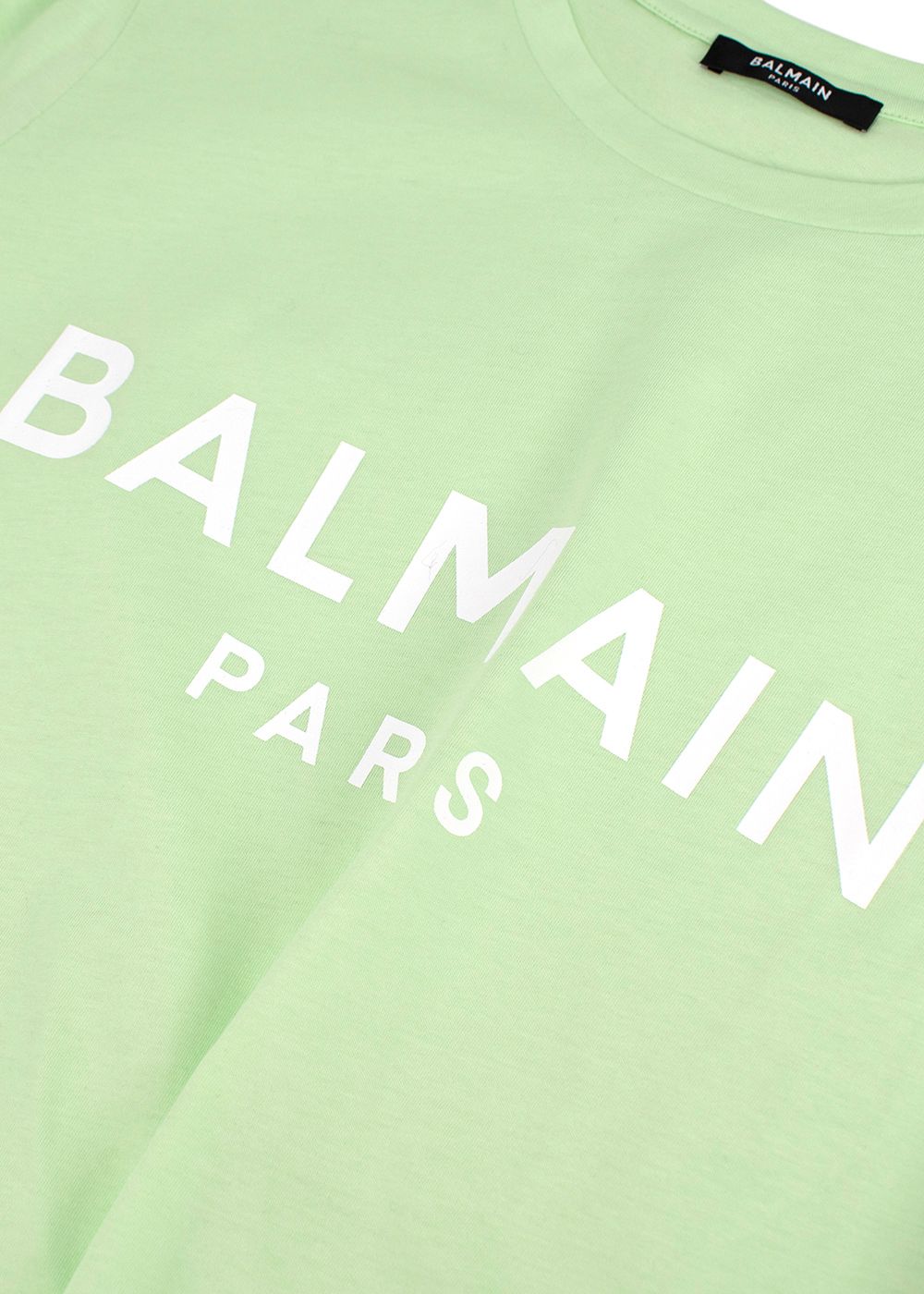 Balmain Pale Green Logo Print Cotton T-shirt Size S