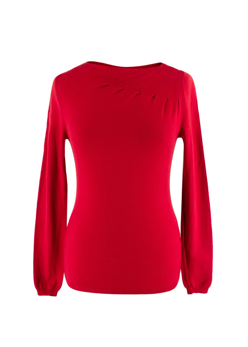 Preowned Valentino Red Wool Sweater with Gathered Shoulder Detail Size S