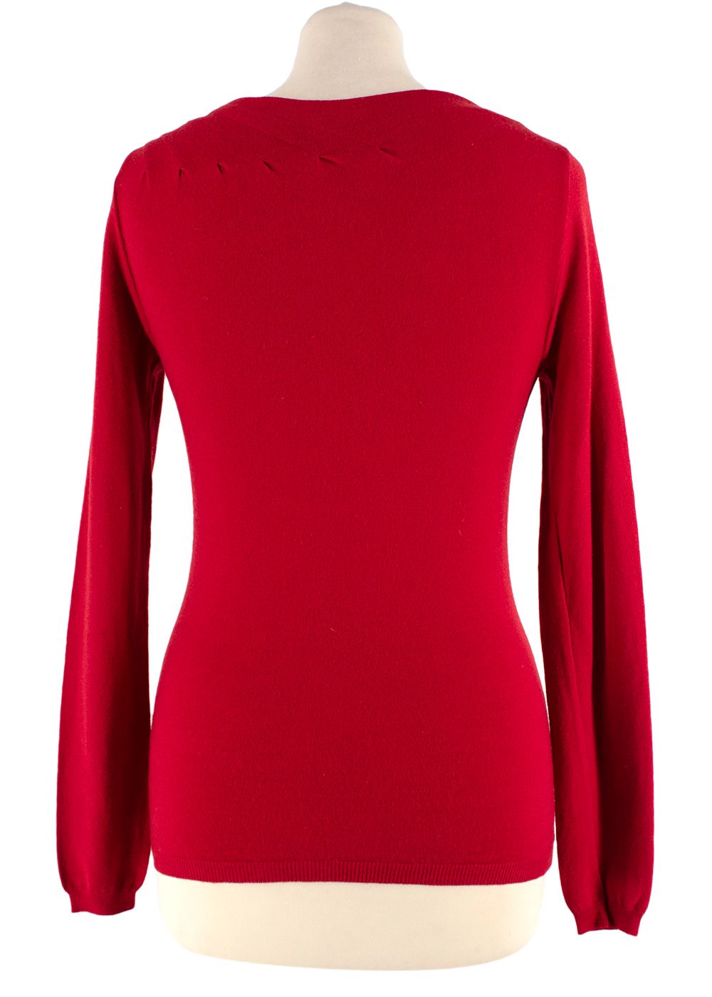 Preowned Valentino Red Wool Sweater with Gathered Shoulder Detail Size S