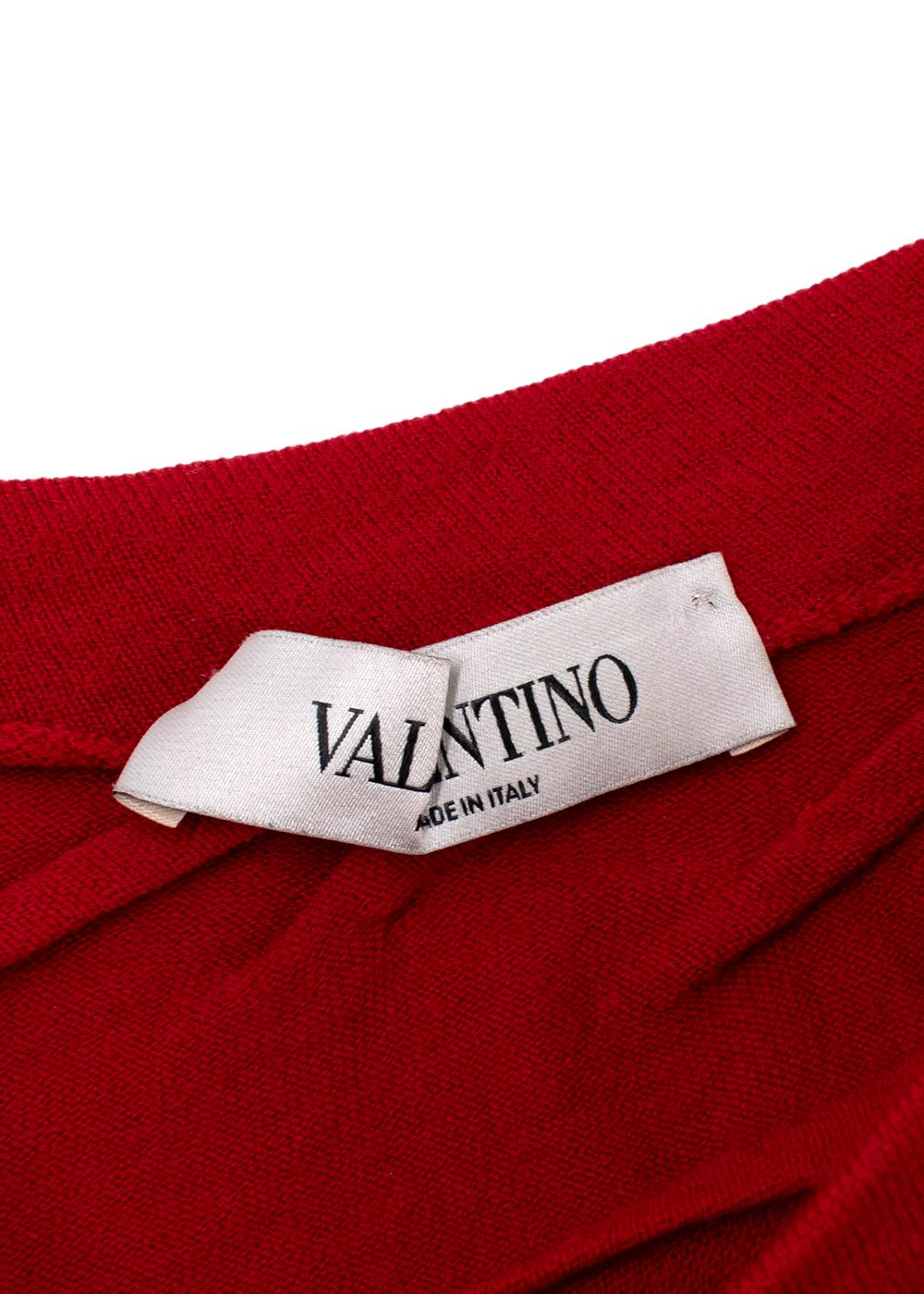 Preowned Valentino Red Wool Sweater with Gathered Shoulder Detail Size S