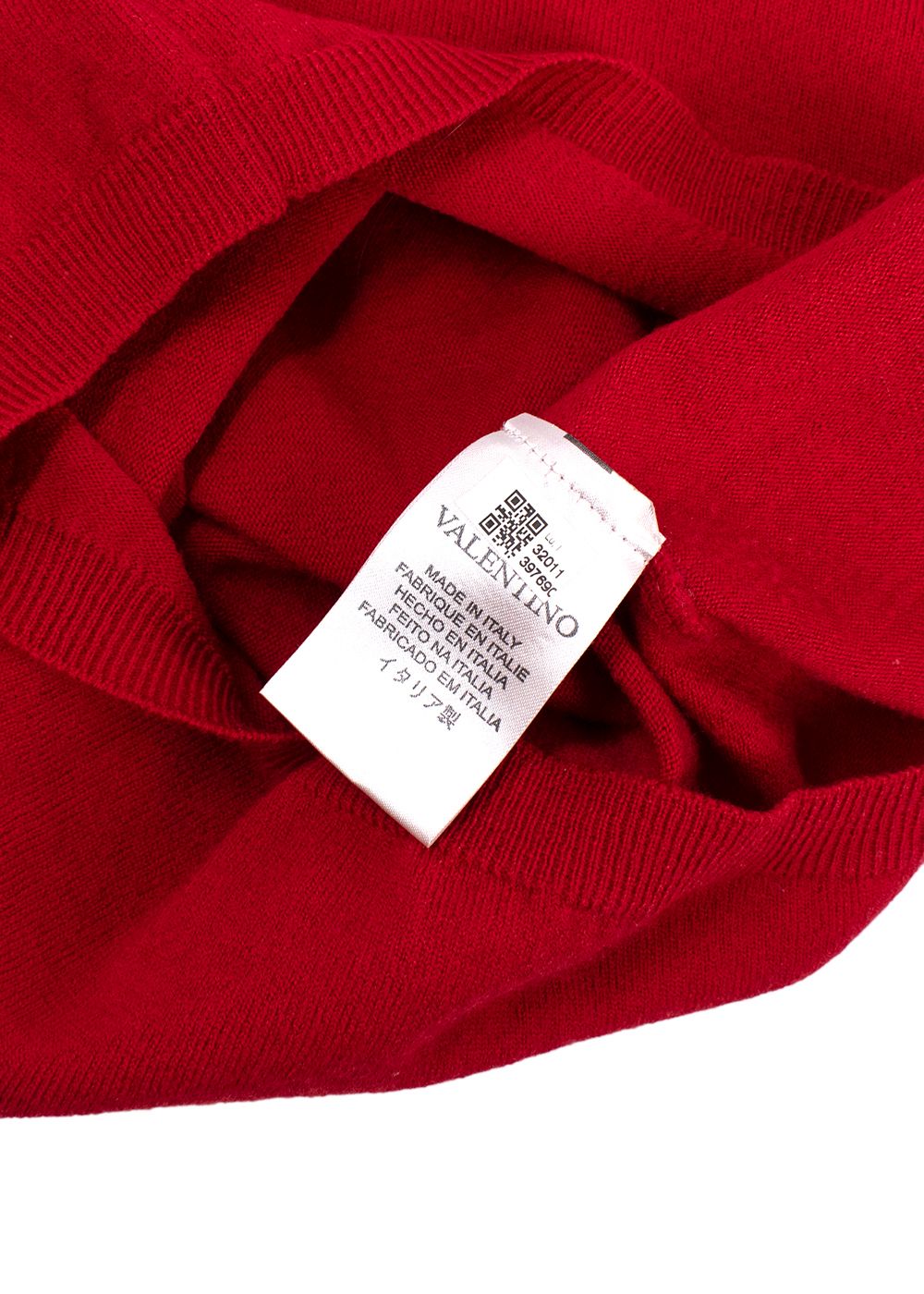 Preowned Valentino Red Wool Sweater with Gathered Shoulder Detail Size S