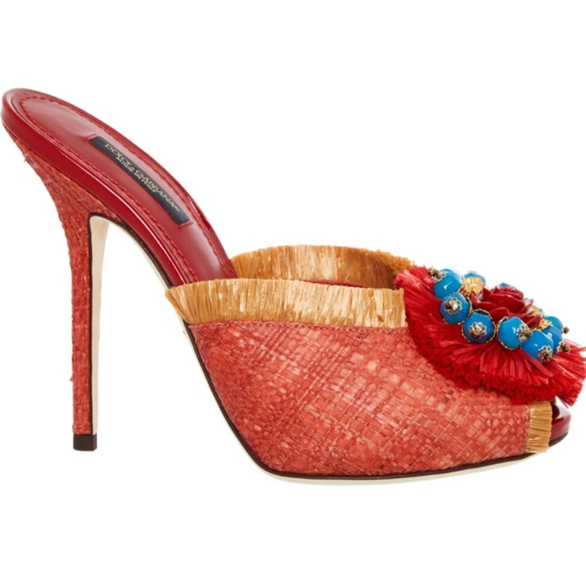 Dolce  Gabbana Raffia Embellished Mules Size 375 Orange