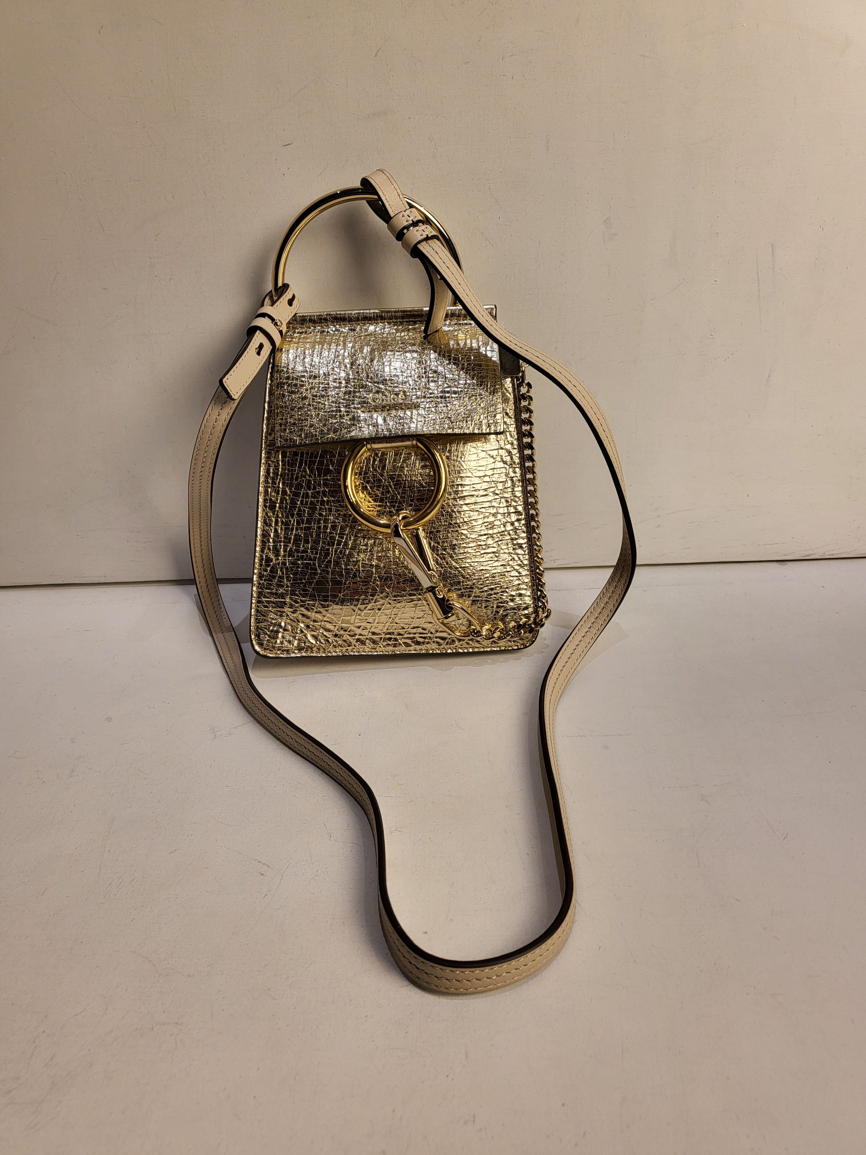 Preowned Chloe Gold Foil Small Faye Bracelet Bag leather