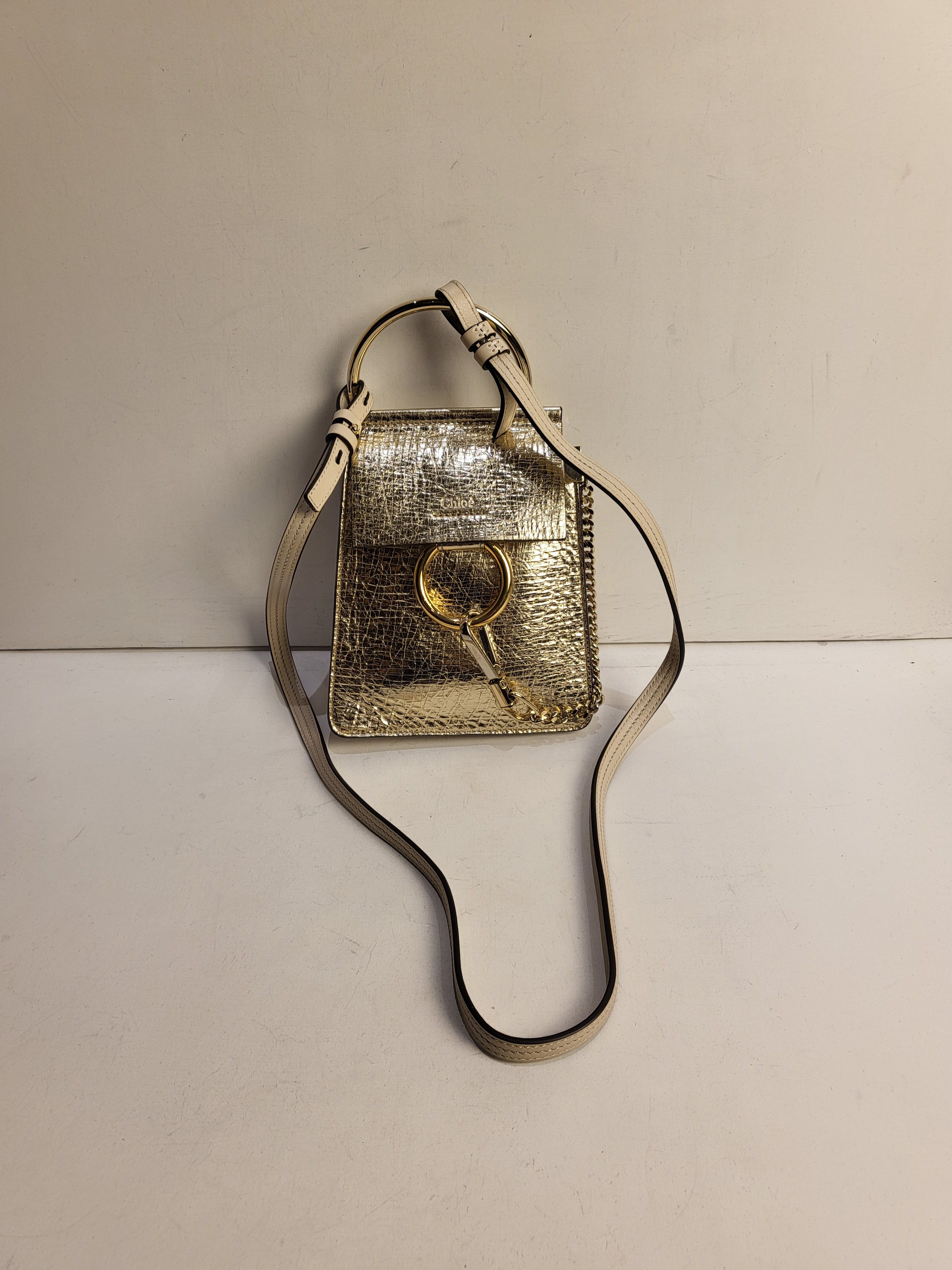 Preowned Chloe Gold Foil Small Faye Bracelet Bag leather