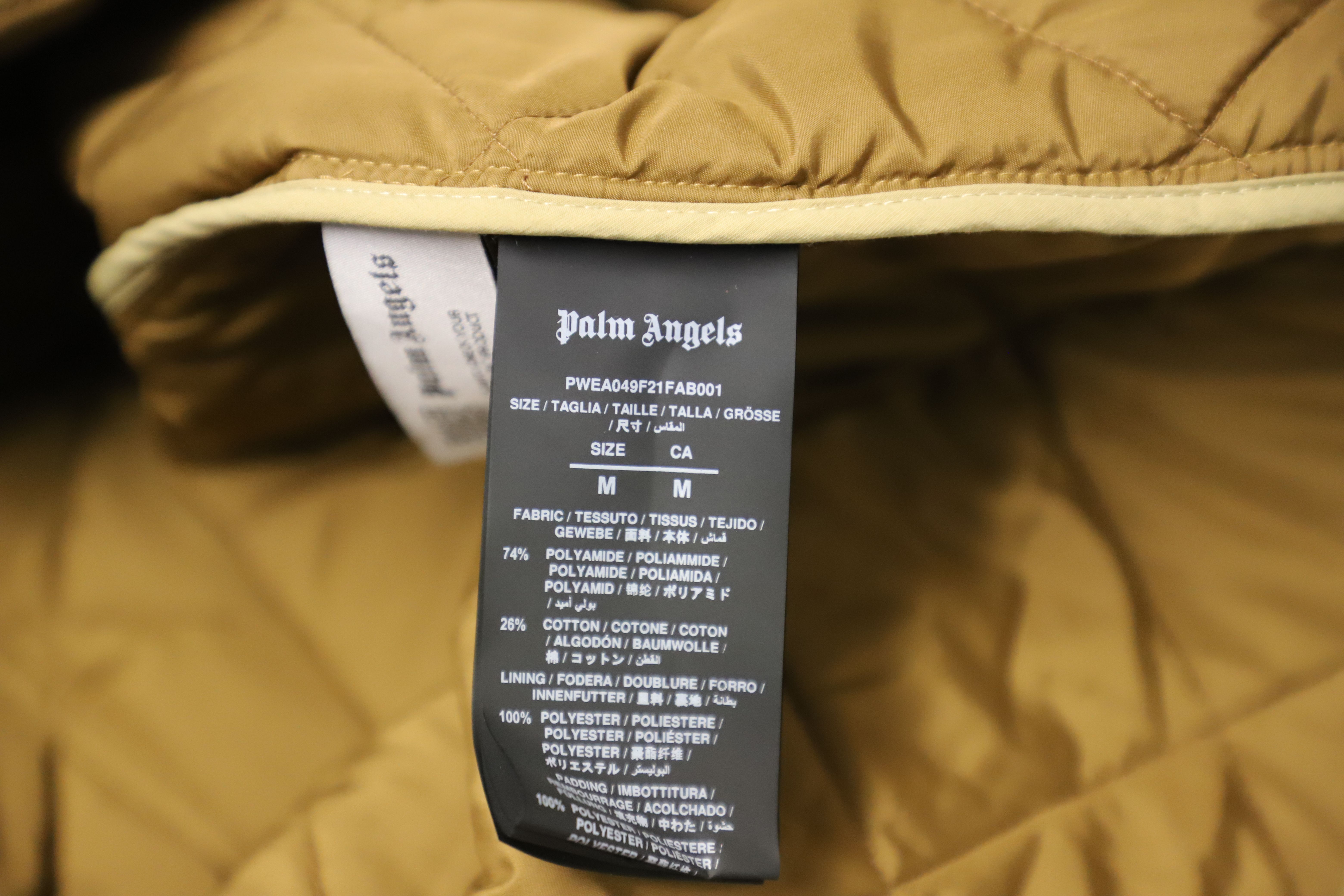 Palm Angels Beige Quilted Hoodie Coat Size M nylon/polyamide